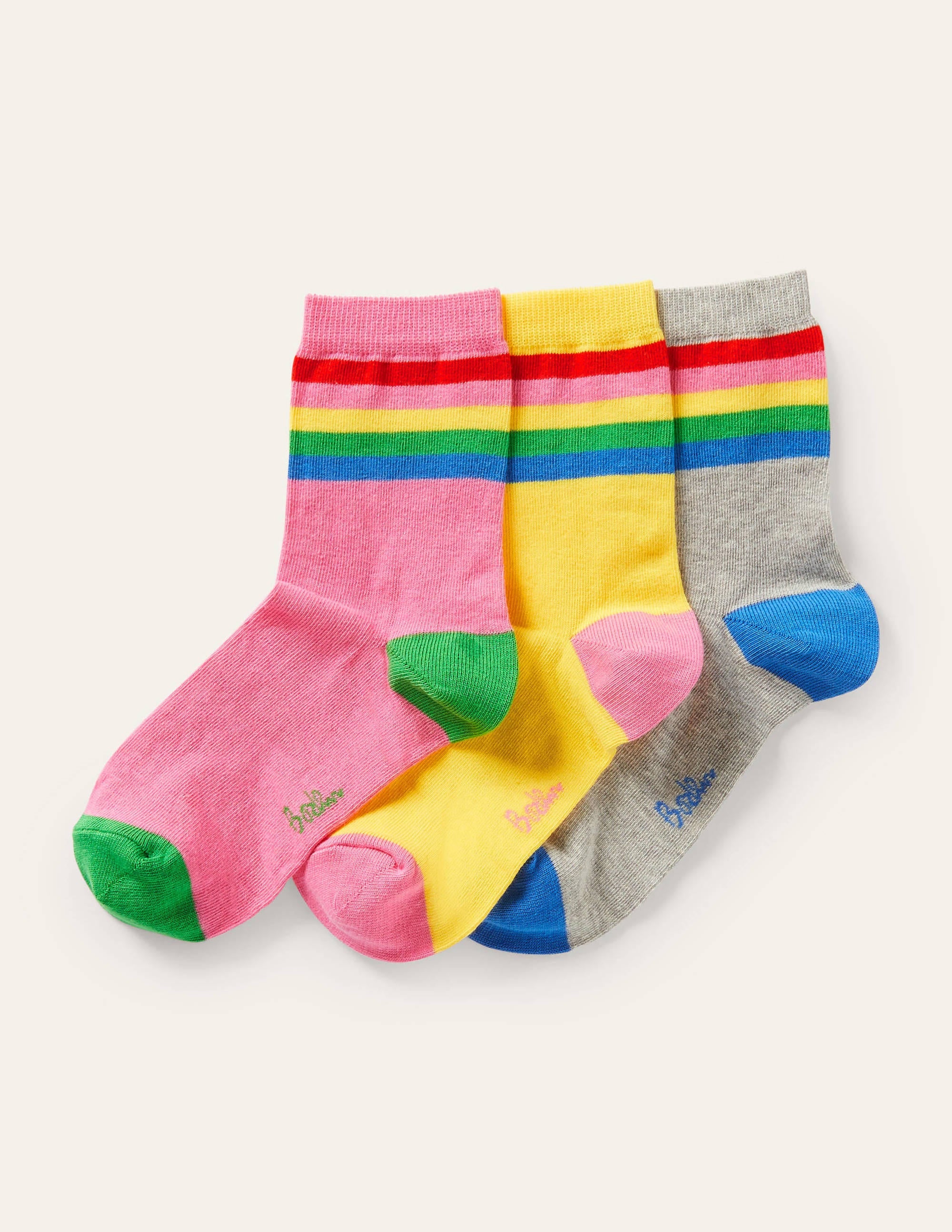 Three Pack Crew Socks-Multi Stripe Band - Image 1
