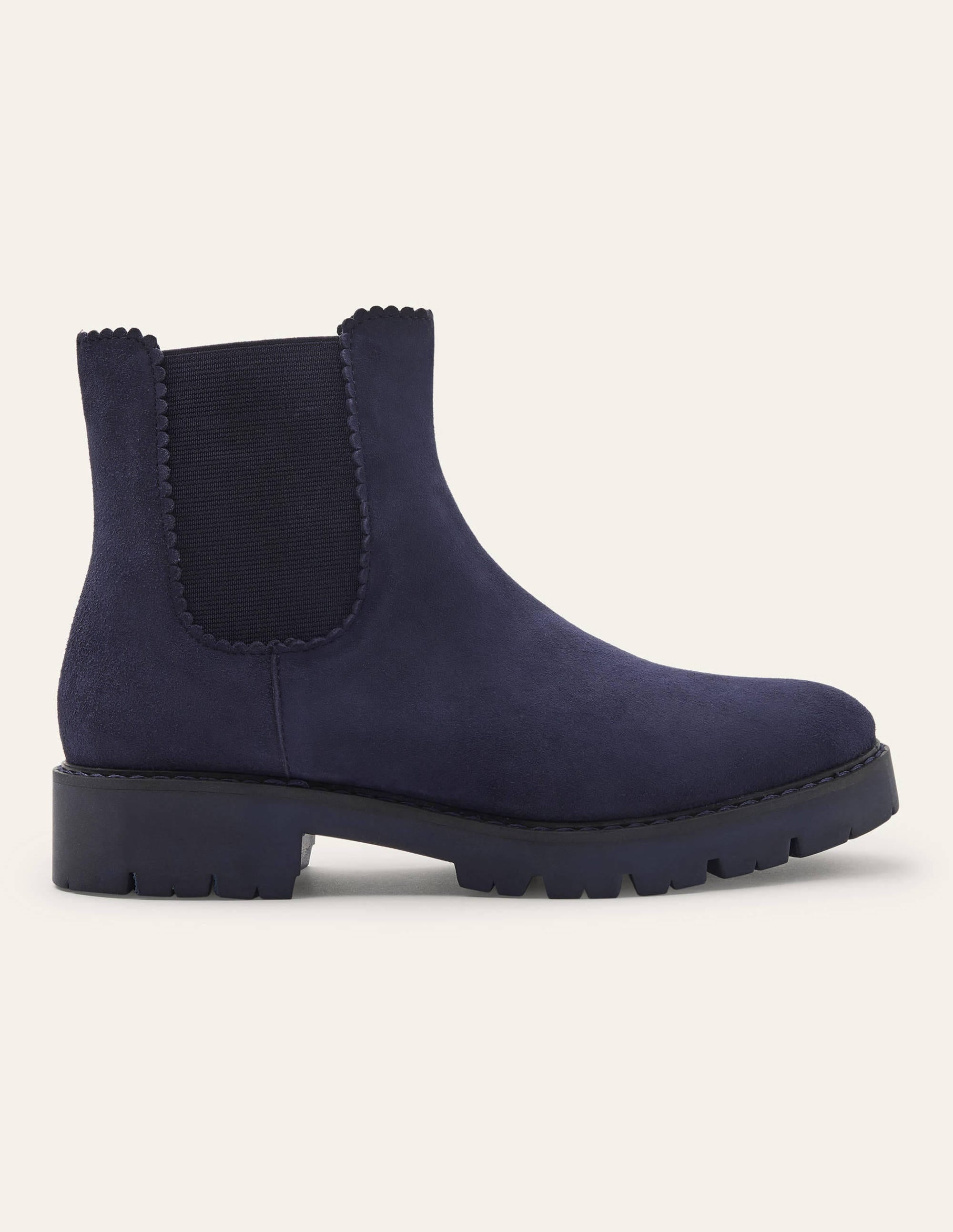 Scallop Detail Chelsea Boots-Navy - Image 2