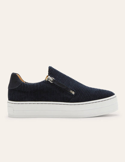 Zip Flatform Sneakers-Navy Cord-2