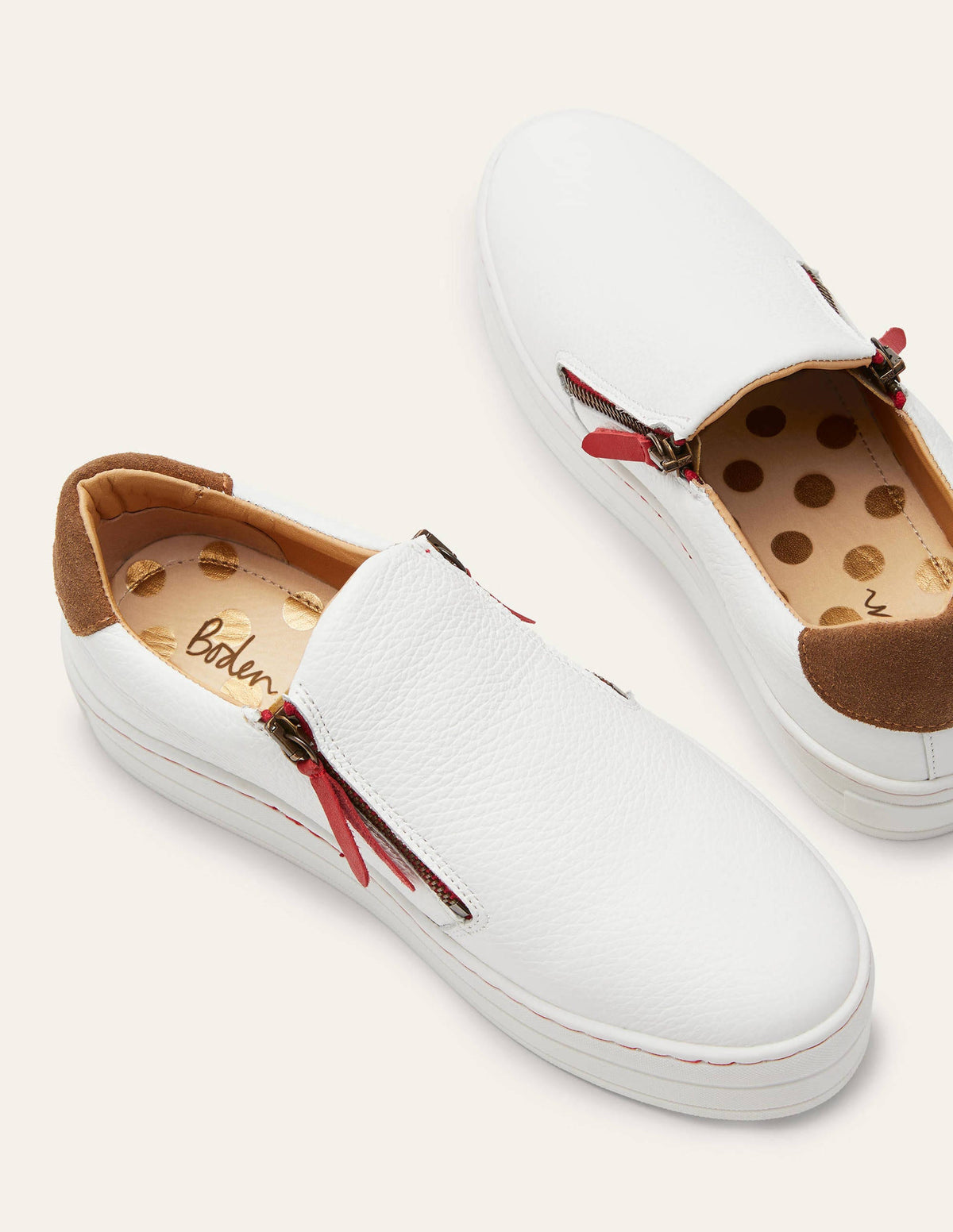 Zip Flatform Sneakers-White Leather-1