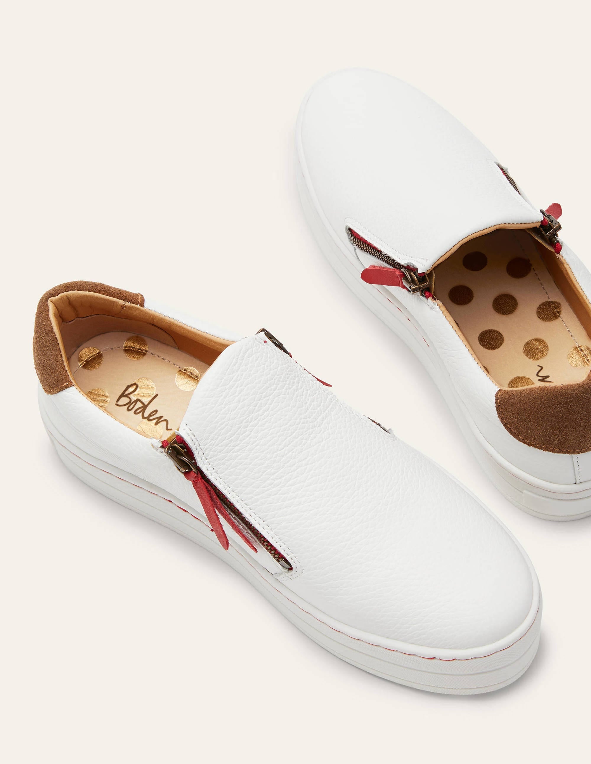 Zip Flatform Sneakers-White Leather - Image 1