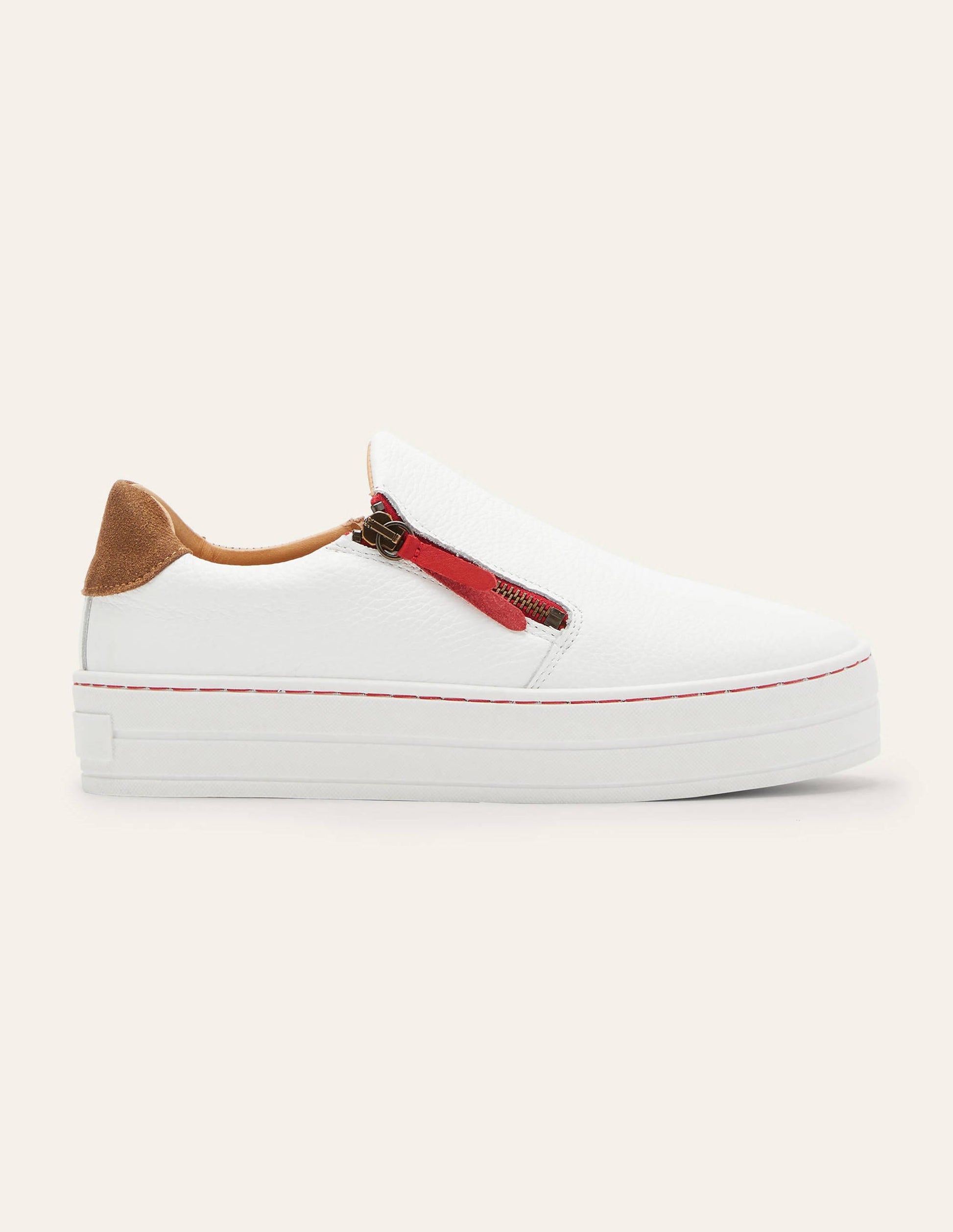 Zip Flatform Sneakers-White Leather-2