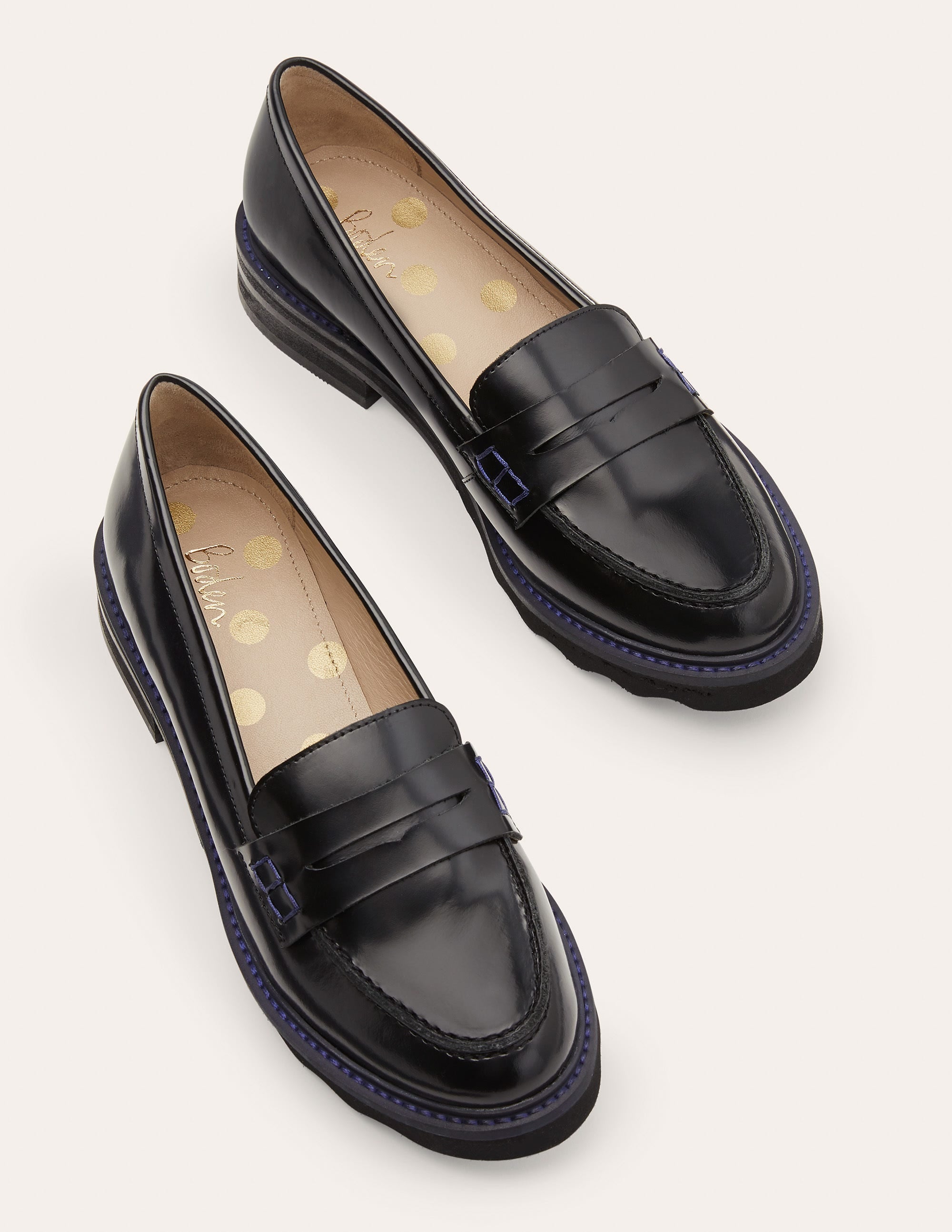Chunky Penny Loafers-Black/Navy - Image 1