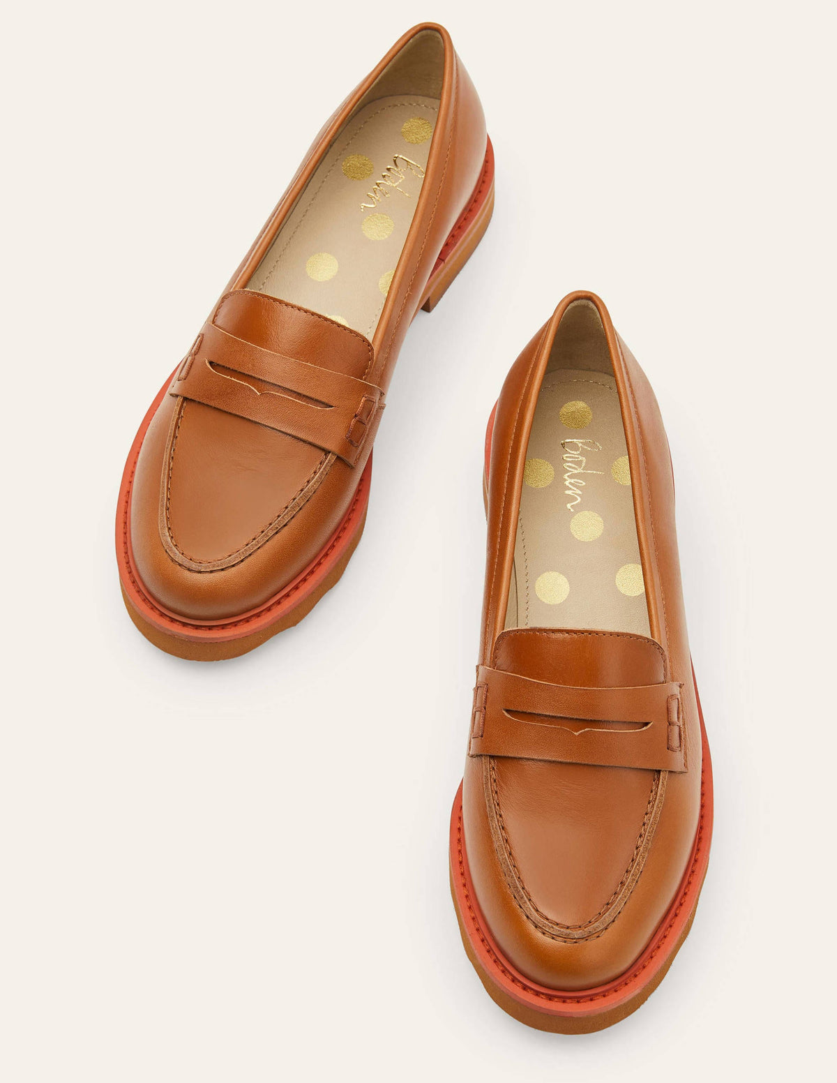 Chunky Penny Loafers-Tan/Cherry Red - Image 1