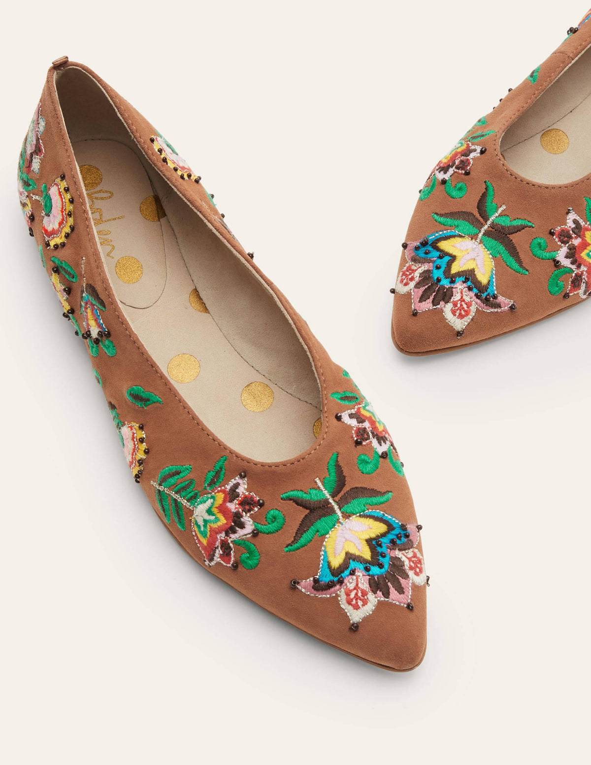 Catriona Ballerinas-Tan Embroidered - Image 1