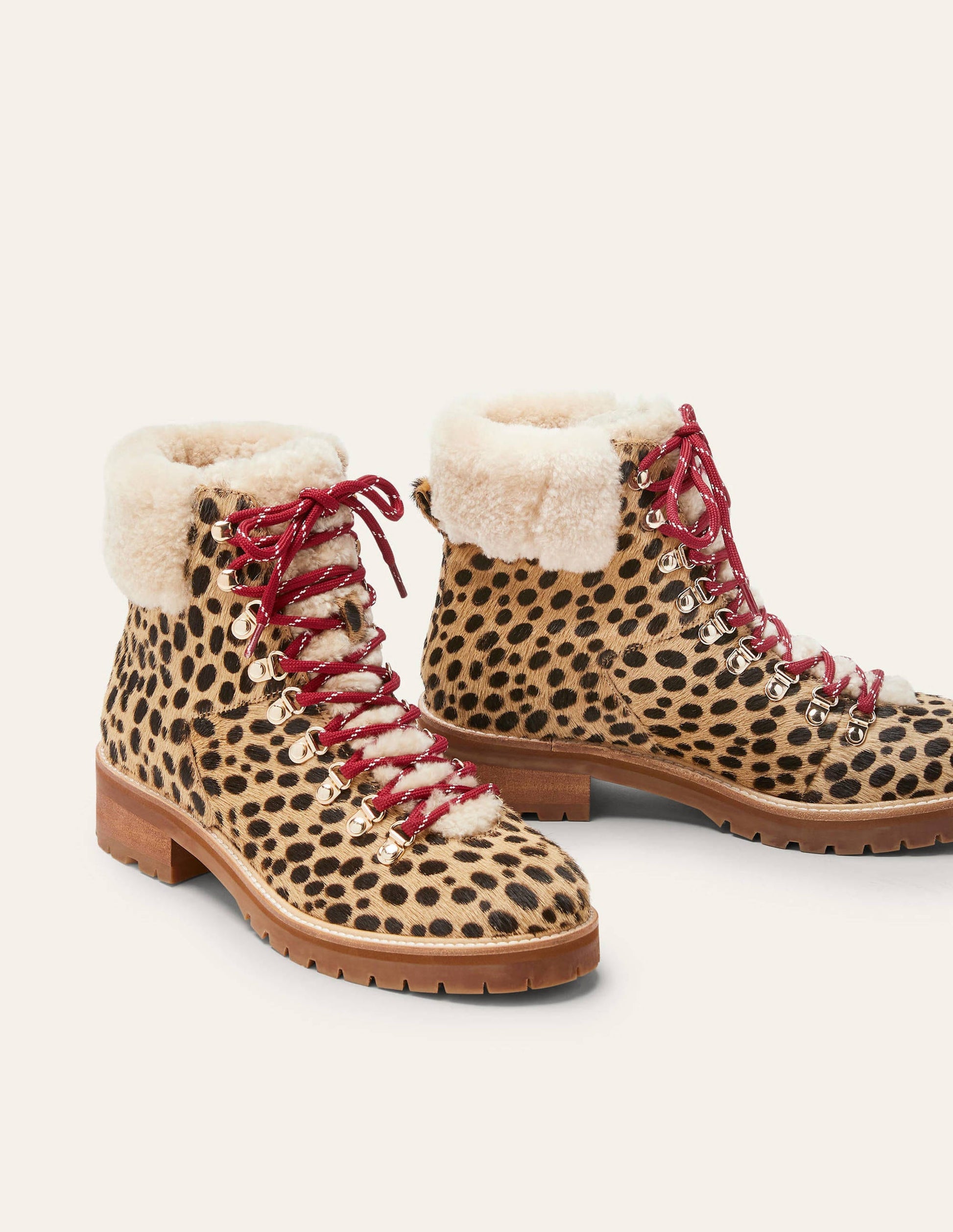 Lace-up Hiking Boots-Tan Leopard-2
