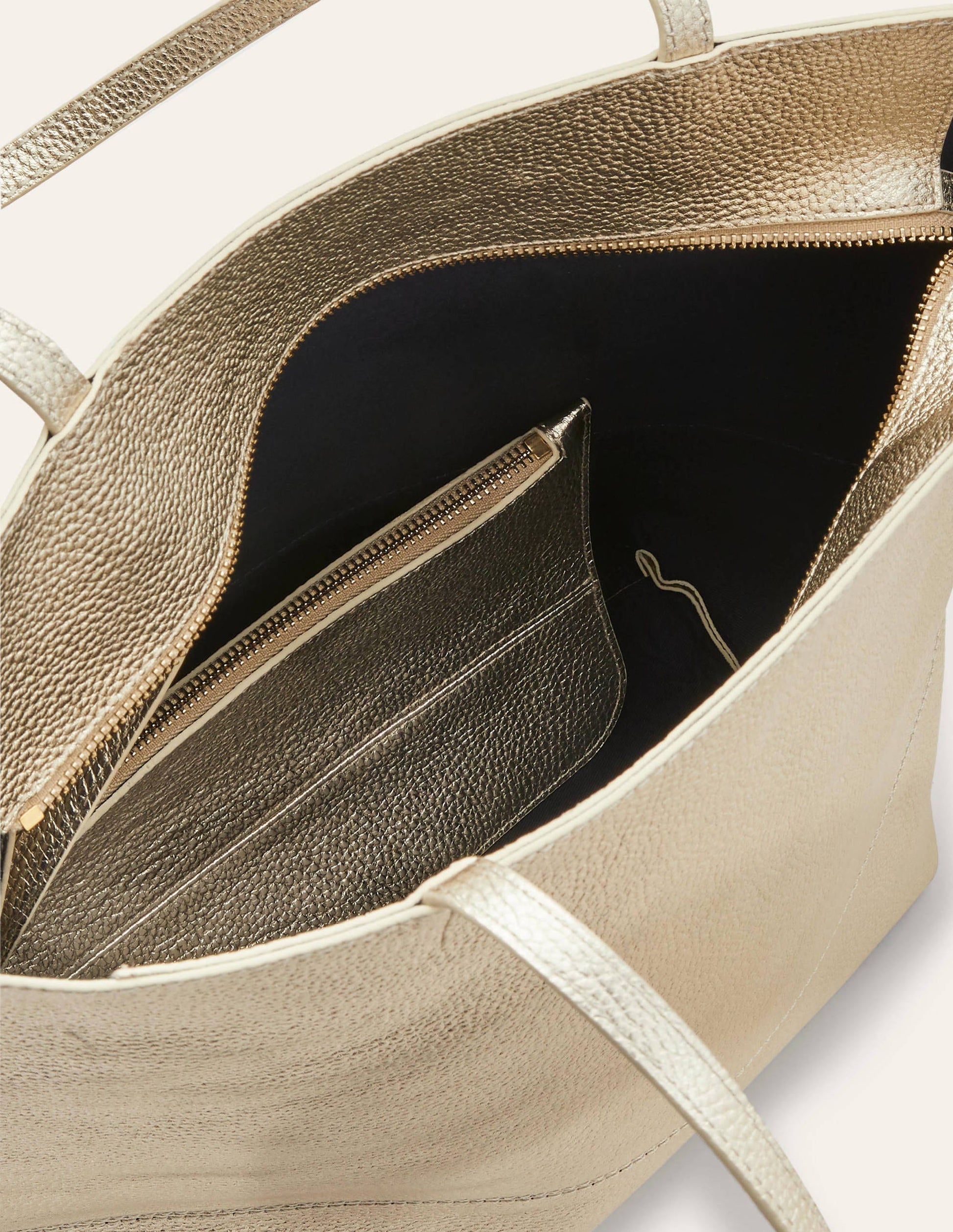 Leather Tote Bag-Pale Gold-2
