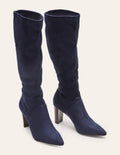 Pointed Toe Stretch Boots-Navy