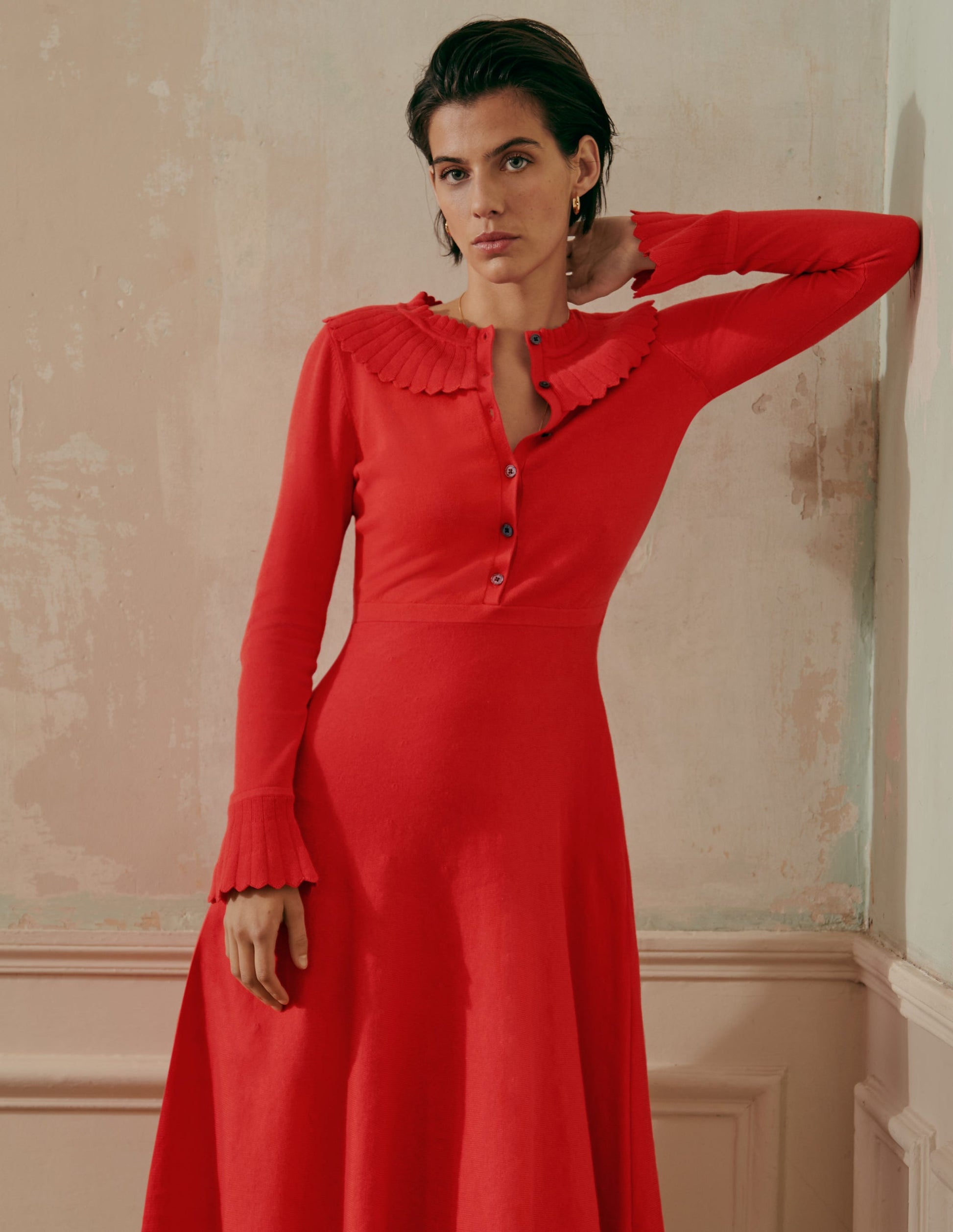 Abercorn Knitted Dress-Cherry Red-5