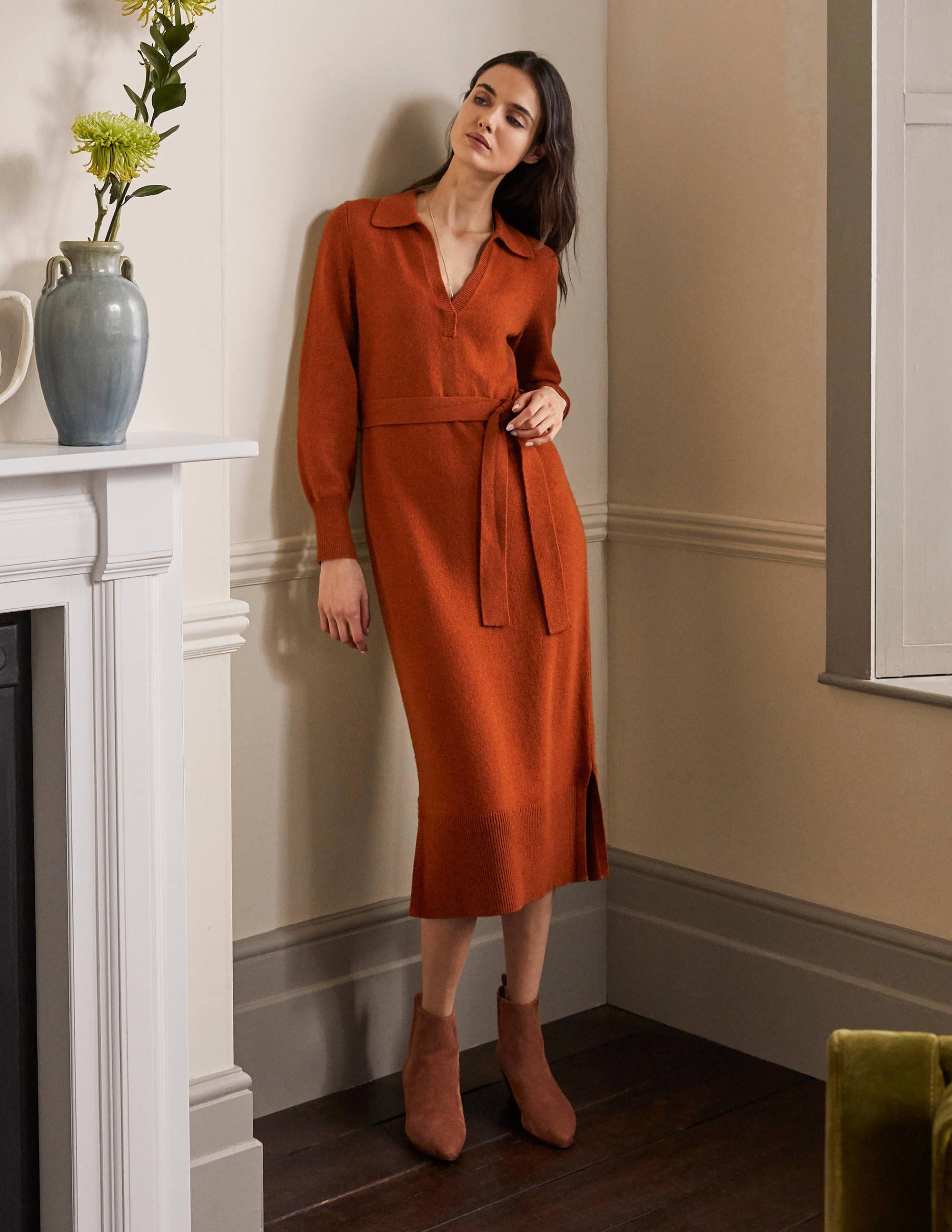 Harriet Knitted Midi Dress-Rust - Image 1