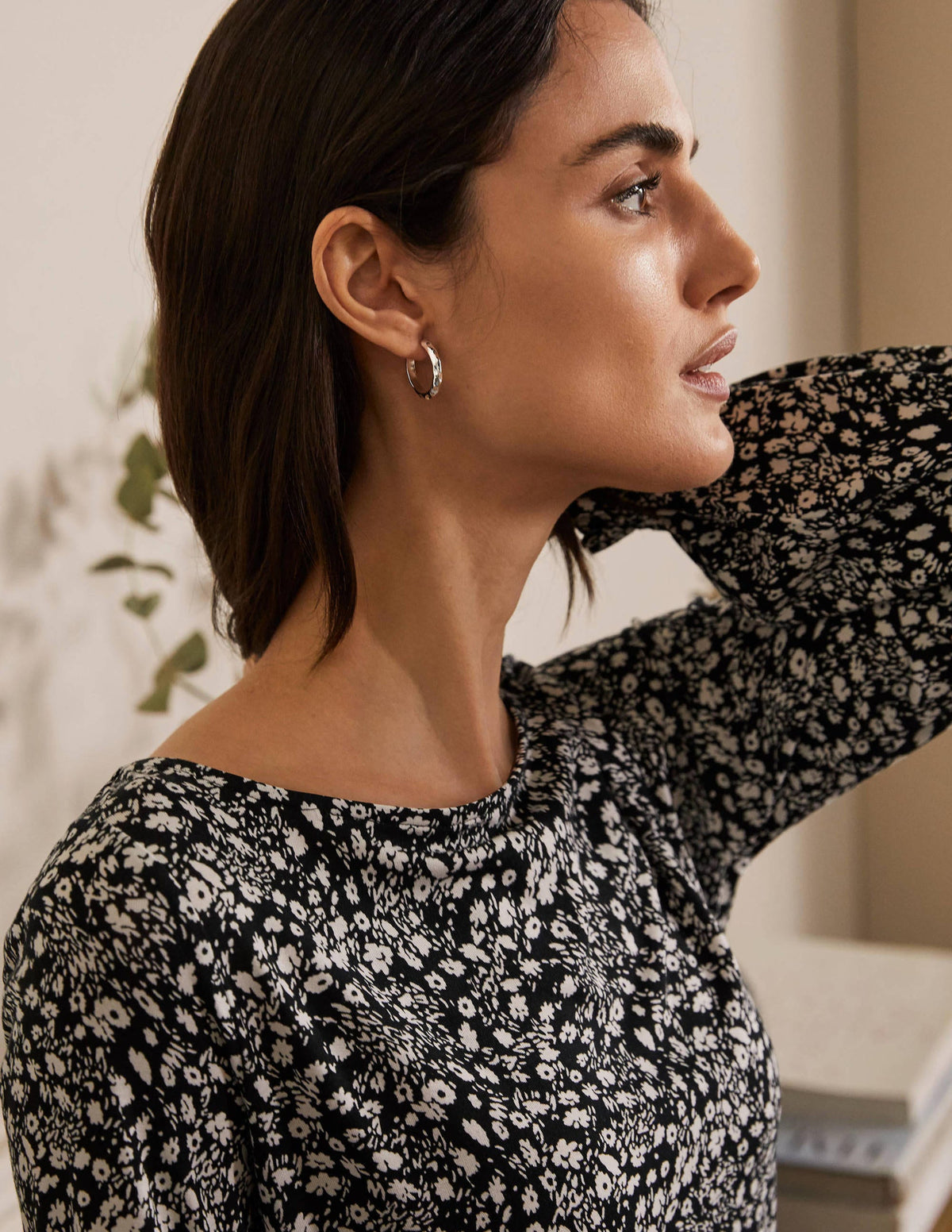 Evelyn Jersey Midi Dress-Black, Floral Cascade-2