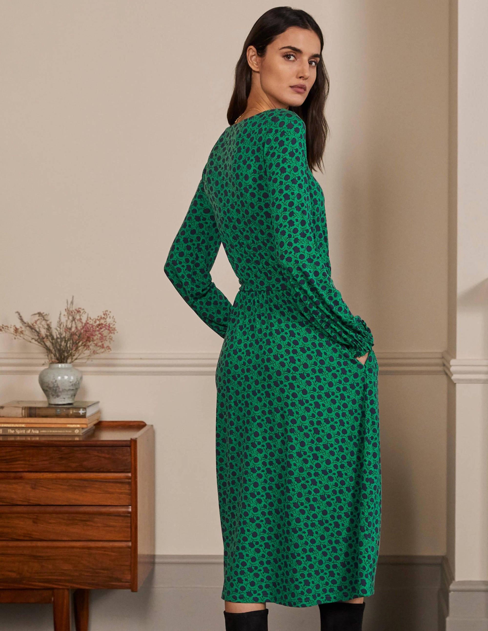Evelyn Jersey Midi Dress-Sapling, Leafy Bud - Image 3