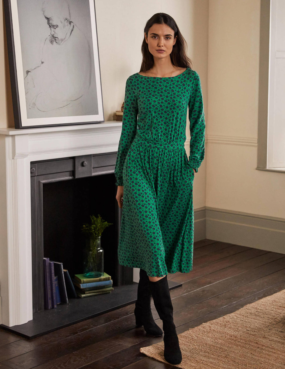 Evelyn Jersey Midi Dress-Sapling, Leafy Bud-4