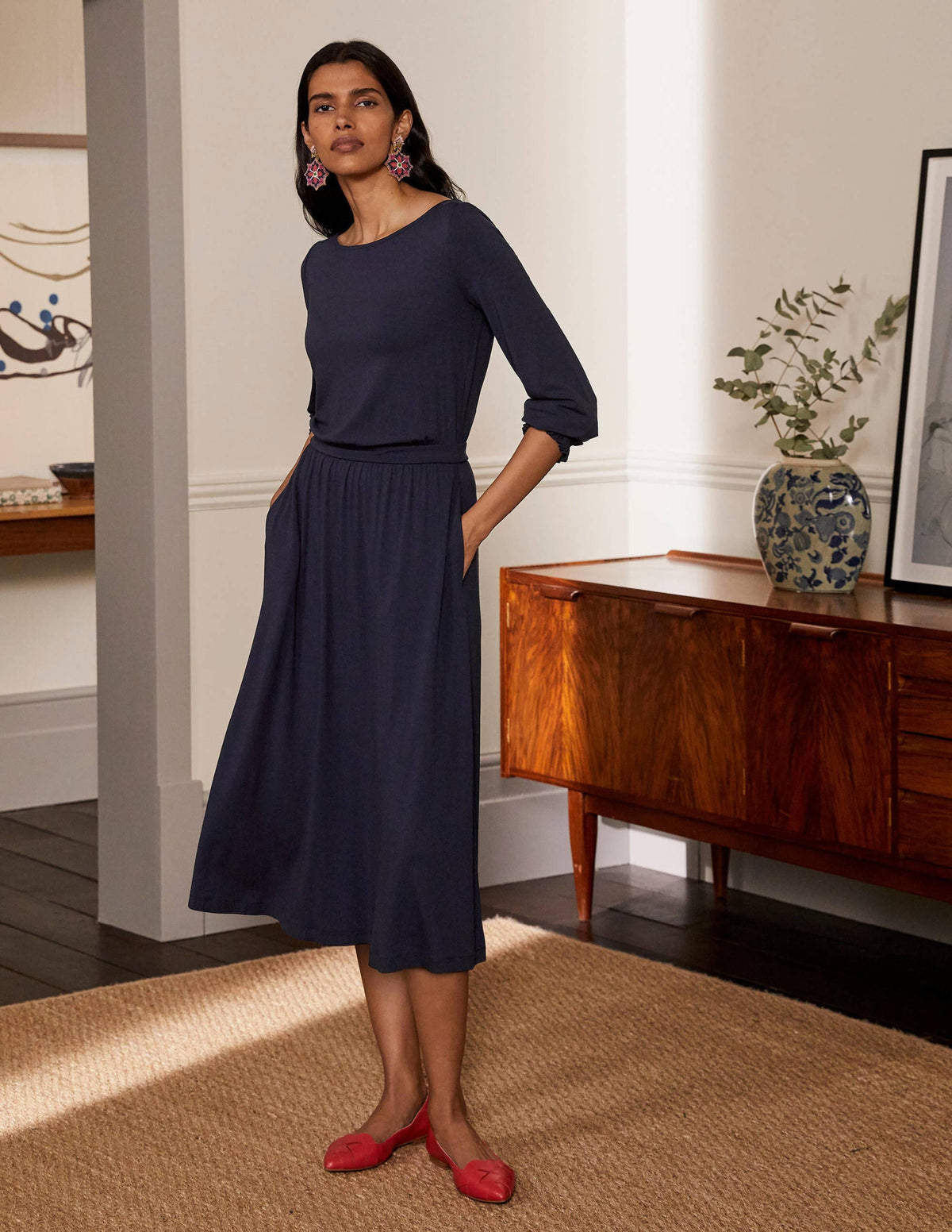 Evelyn Jersey Midi Dress-Navy-1