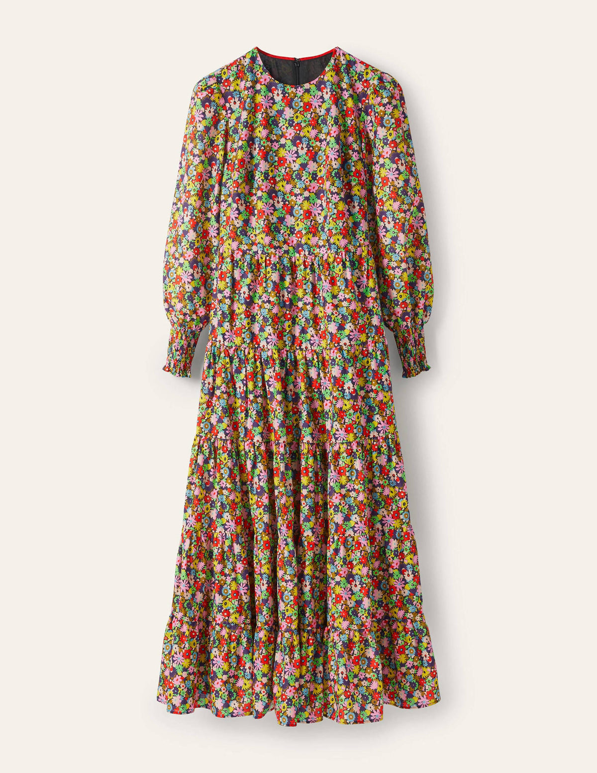Tiered Maxi Dress-Cherry Red, Paintbox Ditsy-6