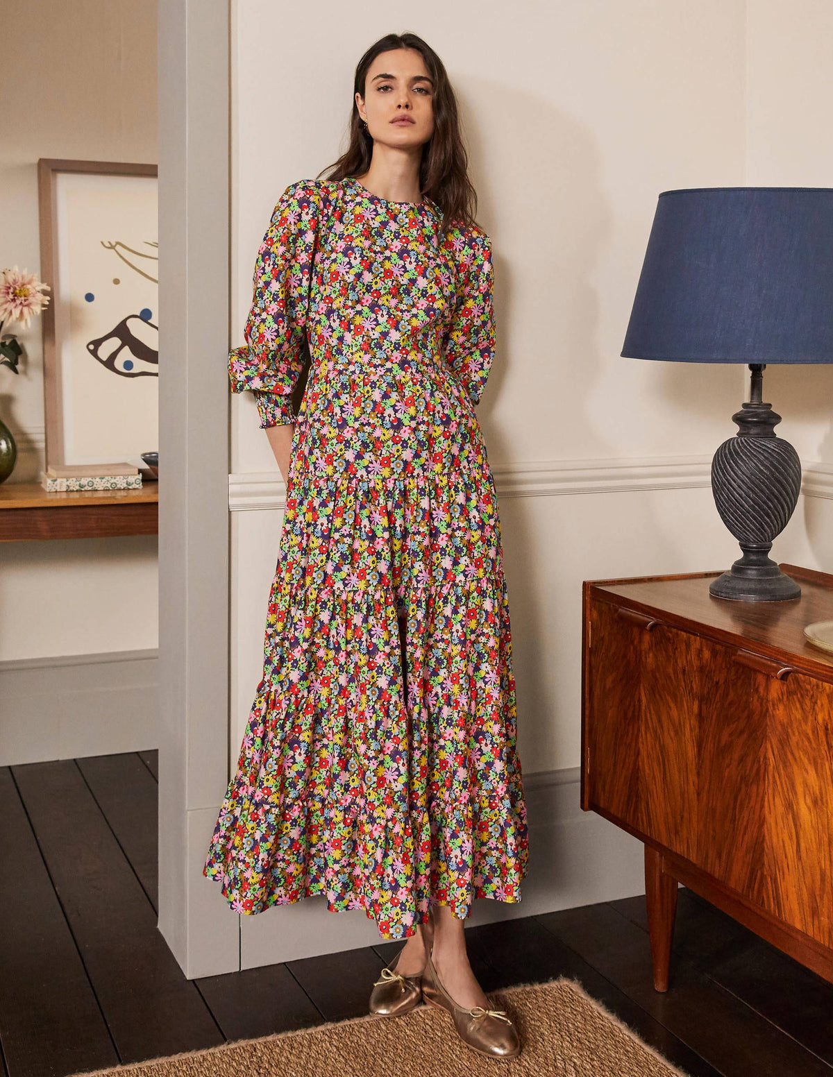 Tiered Maxi Dress-Cherry Red, Paintbox Ditsy-1
