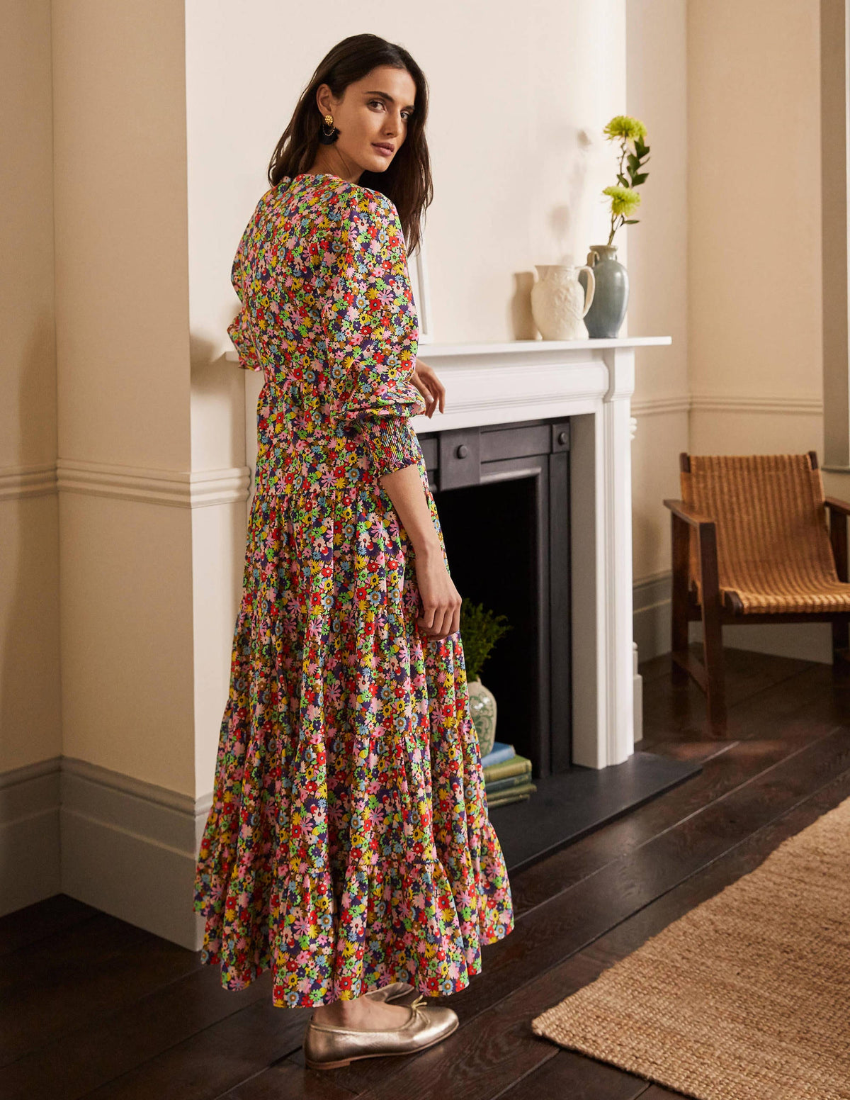 Tiered Maxi Dress-Cherry Red, Paintbox Ditsy - Image 3