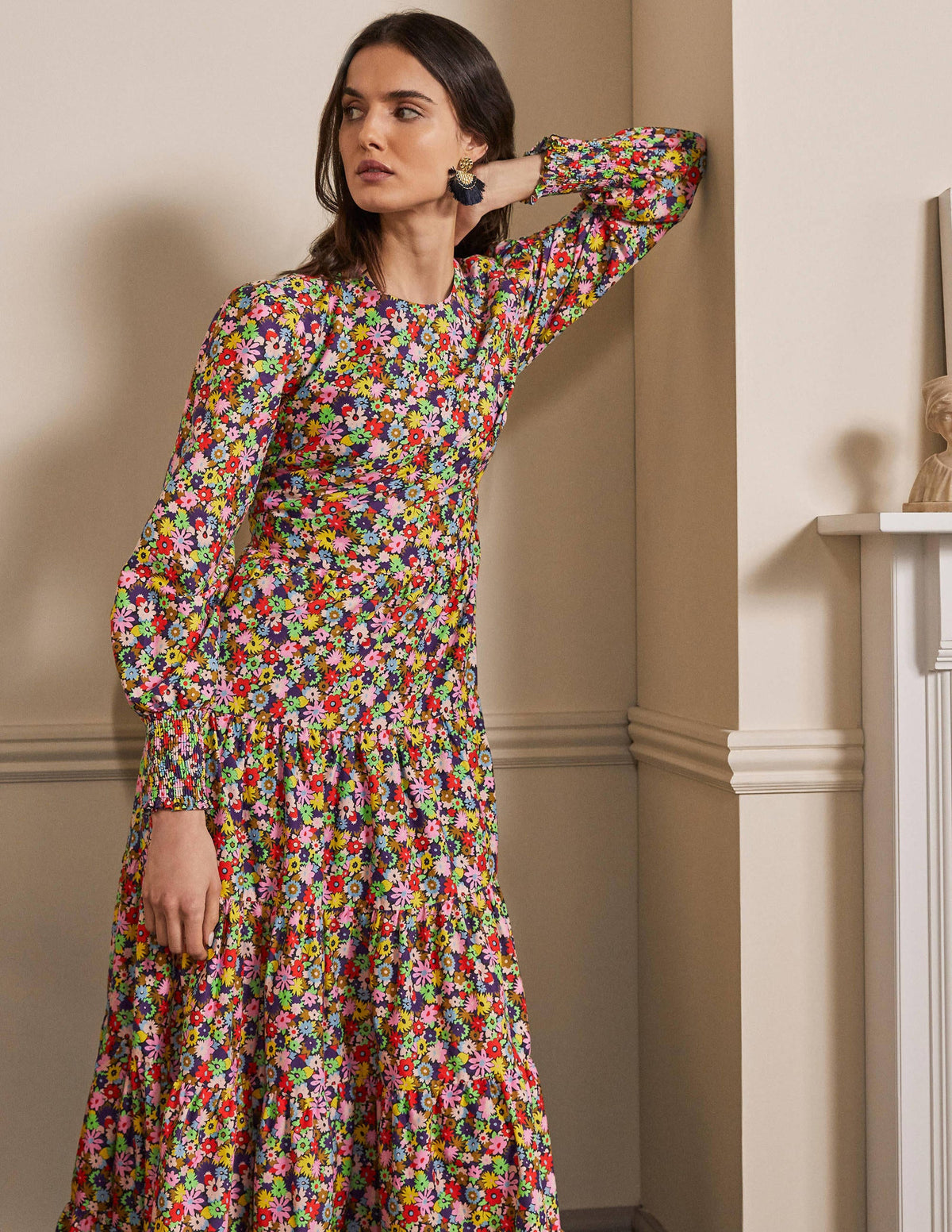Tiered Maxi Dress-Cherry Red, Paintbox Ditsy - Image 4
