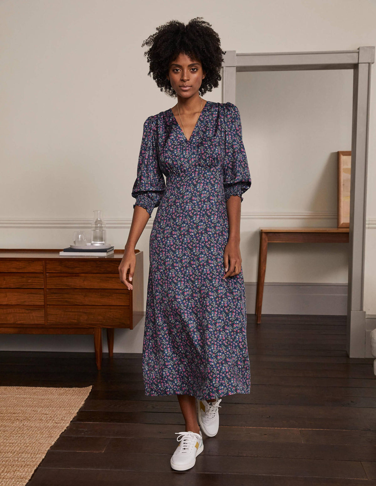 Iris Midi Dress-Galaxy Blue, Pretty Floral - Image 1