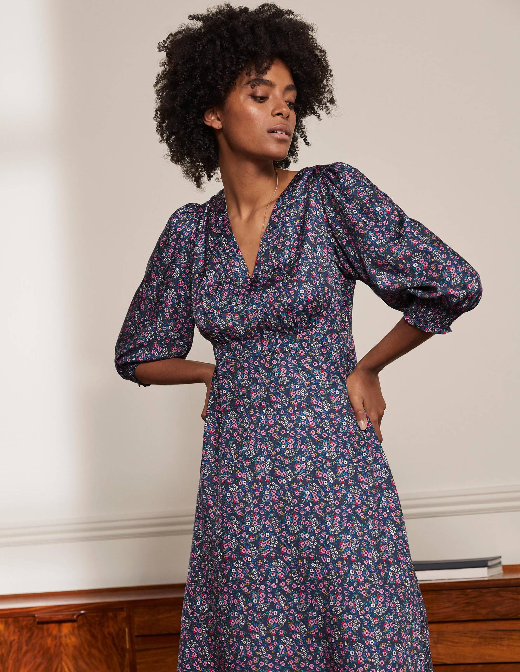 Iris Midi Dress-Galaxy Blue, Pretty Floral - Image 4