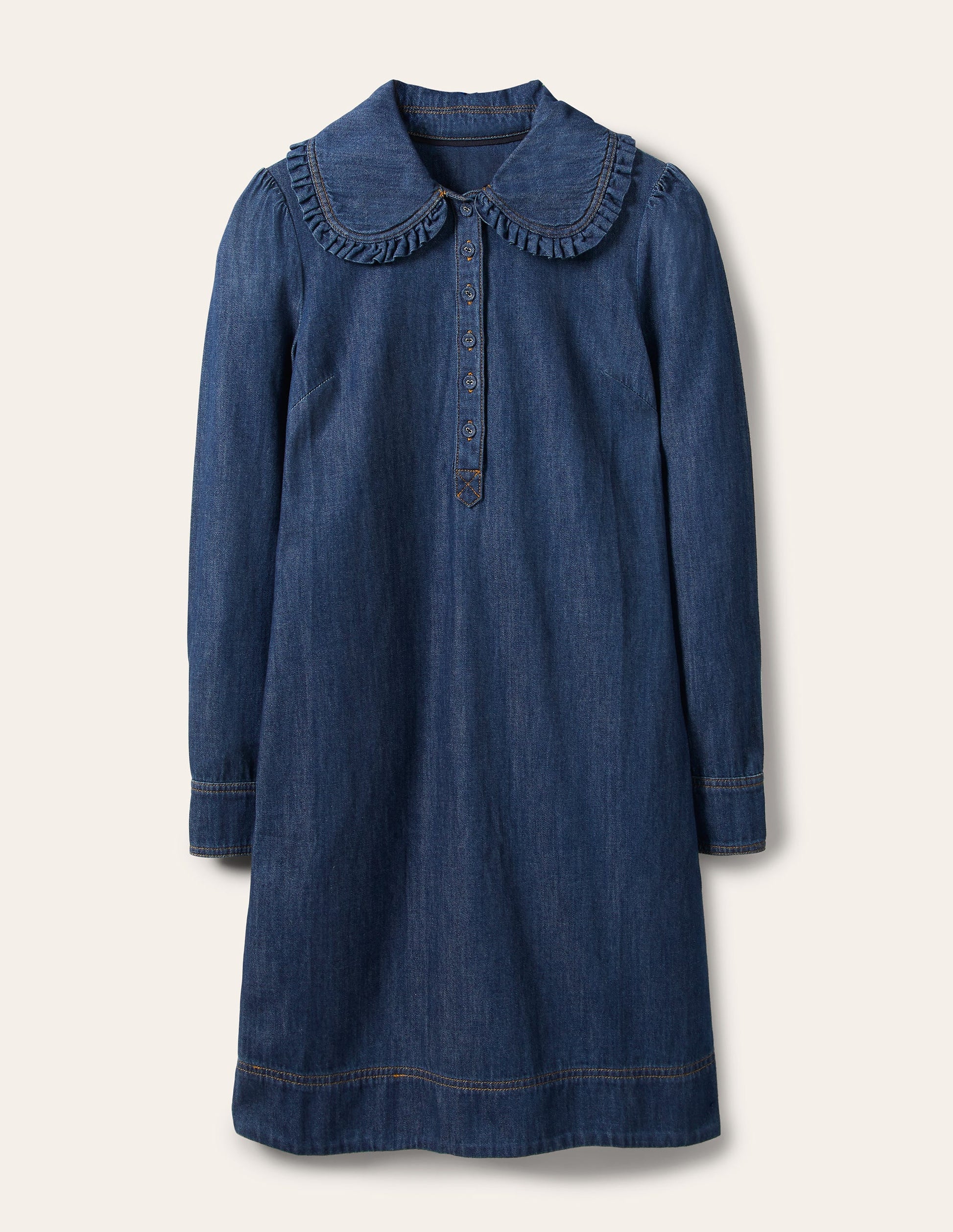 Statement Collar Denim Dress-Mid Vintage Denim-6