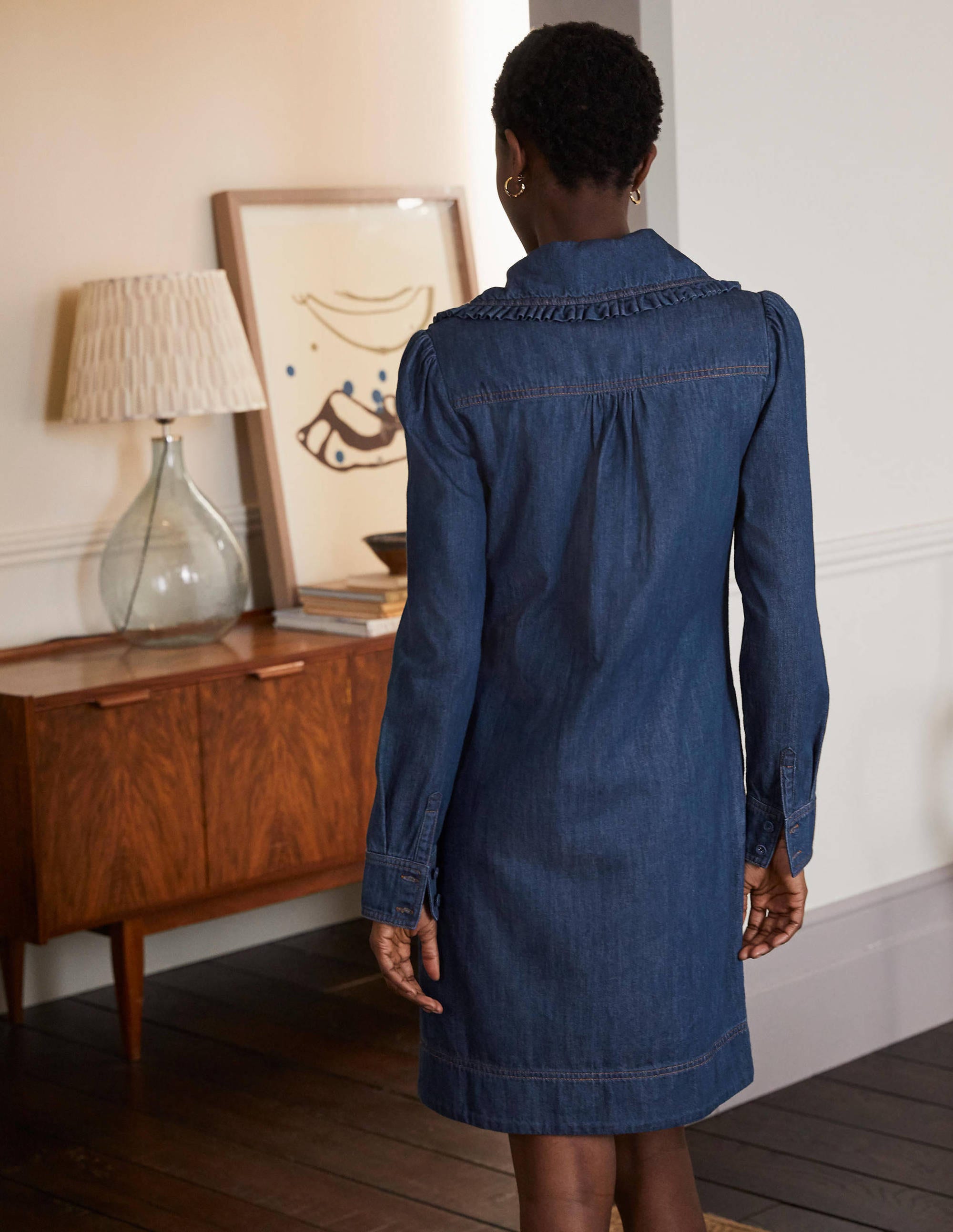 Statement Collar Denim Dress-Mid Vintage Denim - Image 3