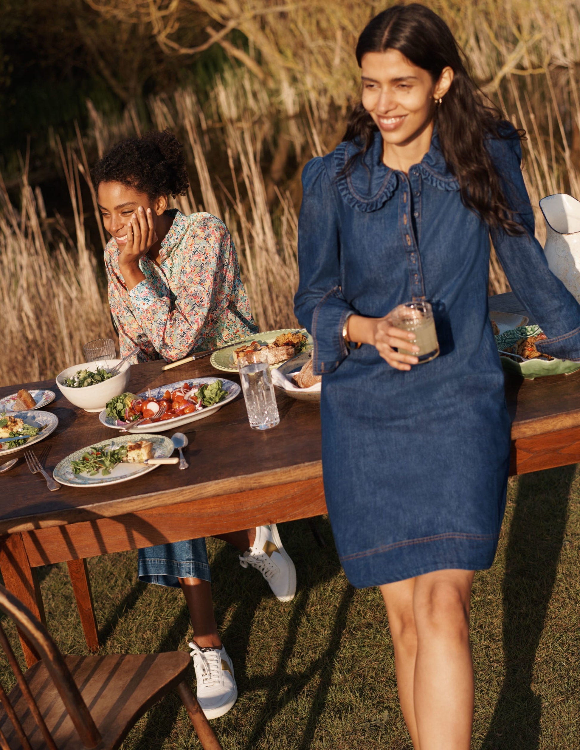 Statement Collar Denim Dress-Mid Vintage Denim-5