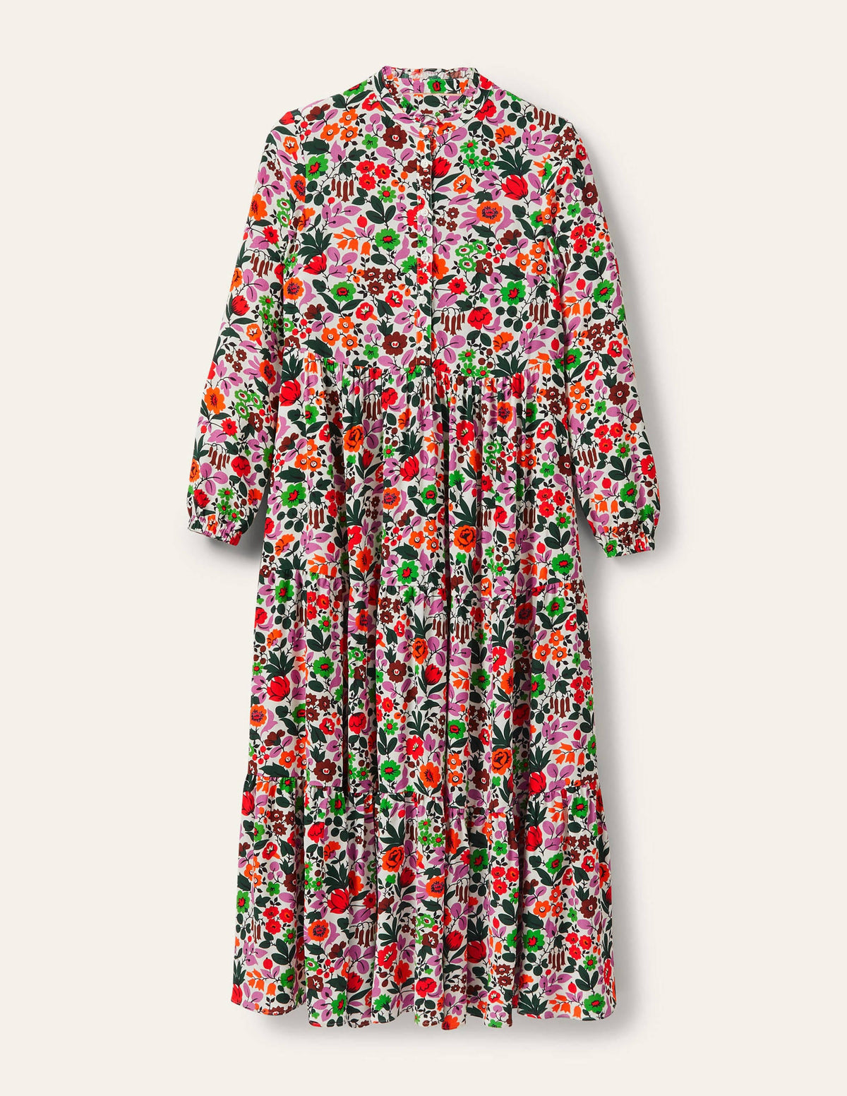 Tiered Maxi Shirt Dress-Ivory, Floral Forest - Image 5