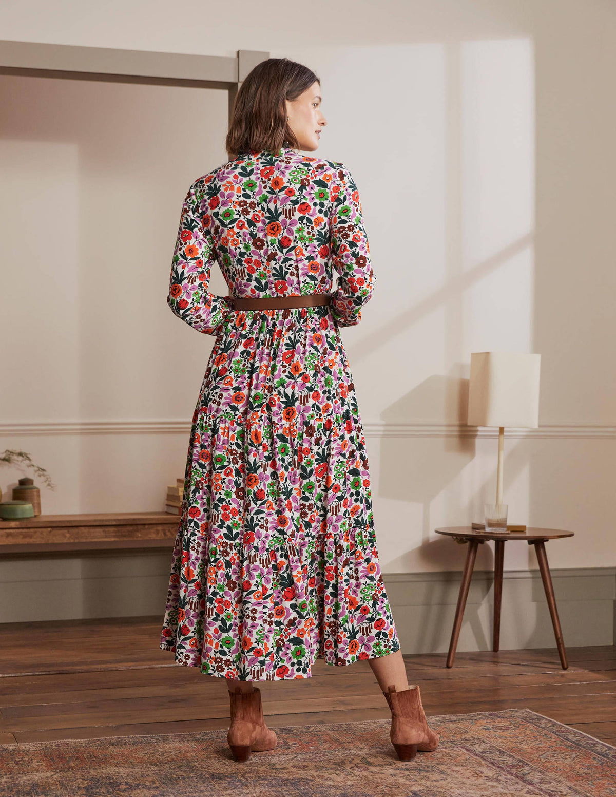 Tiered Maxi Shirt Dress-Ivory, Floral Forest - Image 3