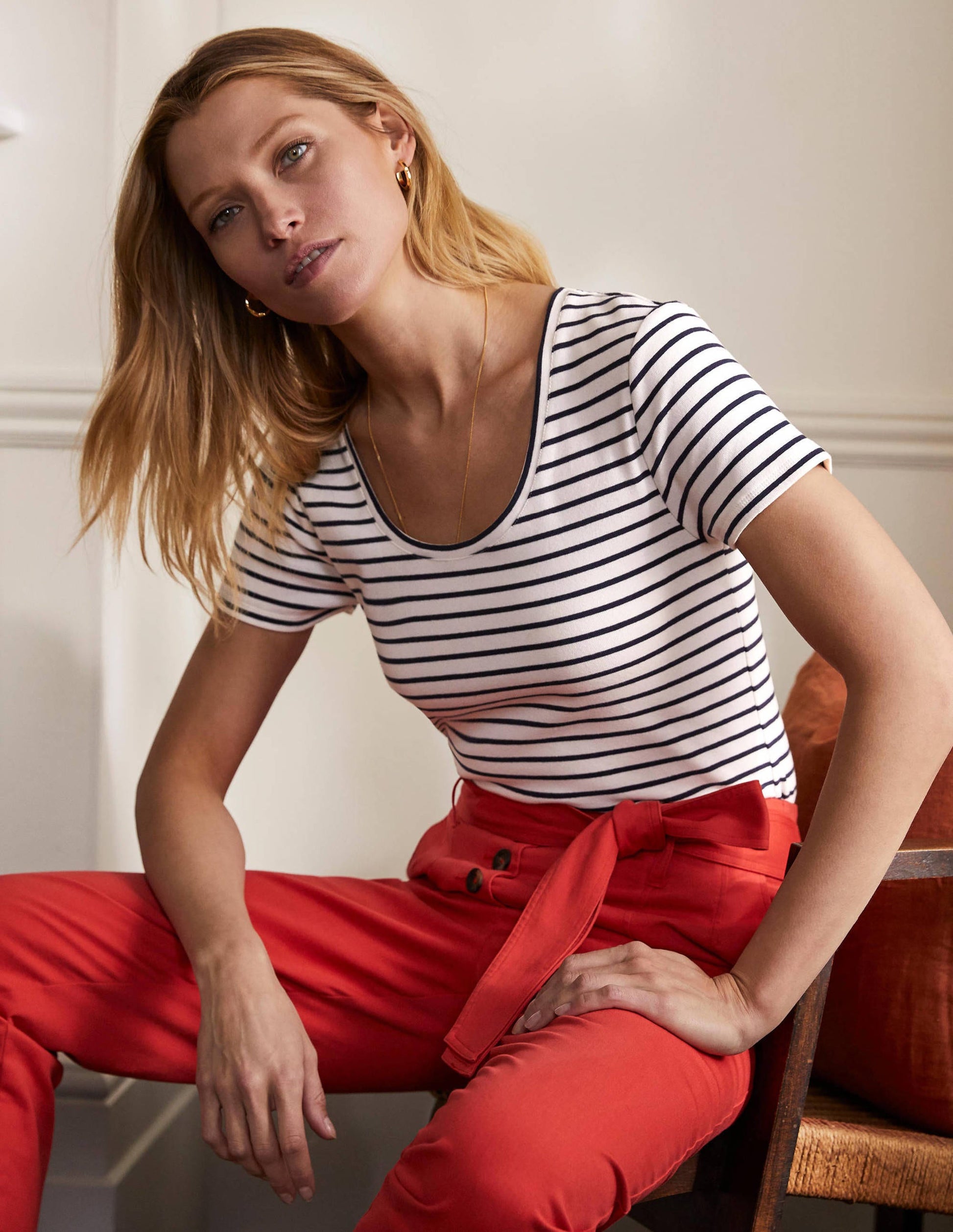 Essential Short Sleeve Tee-Ivory / Navy Stripe-2
