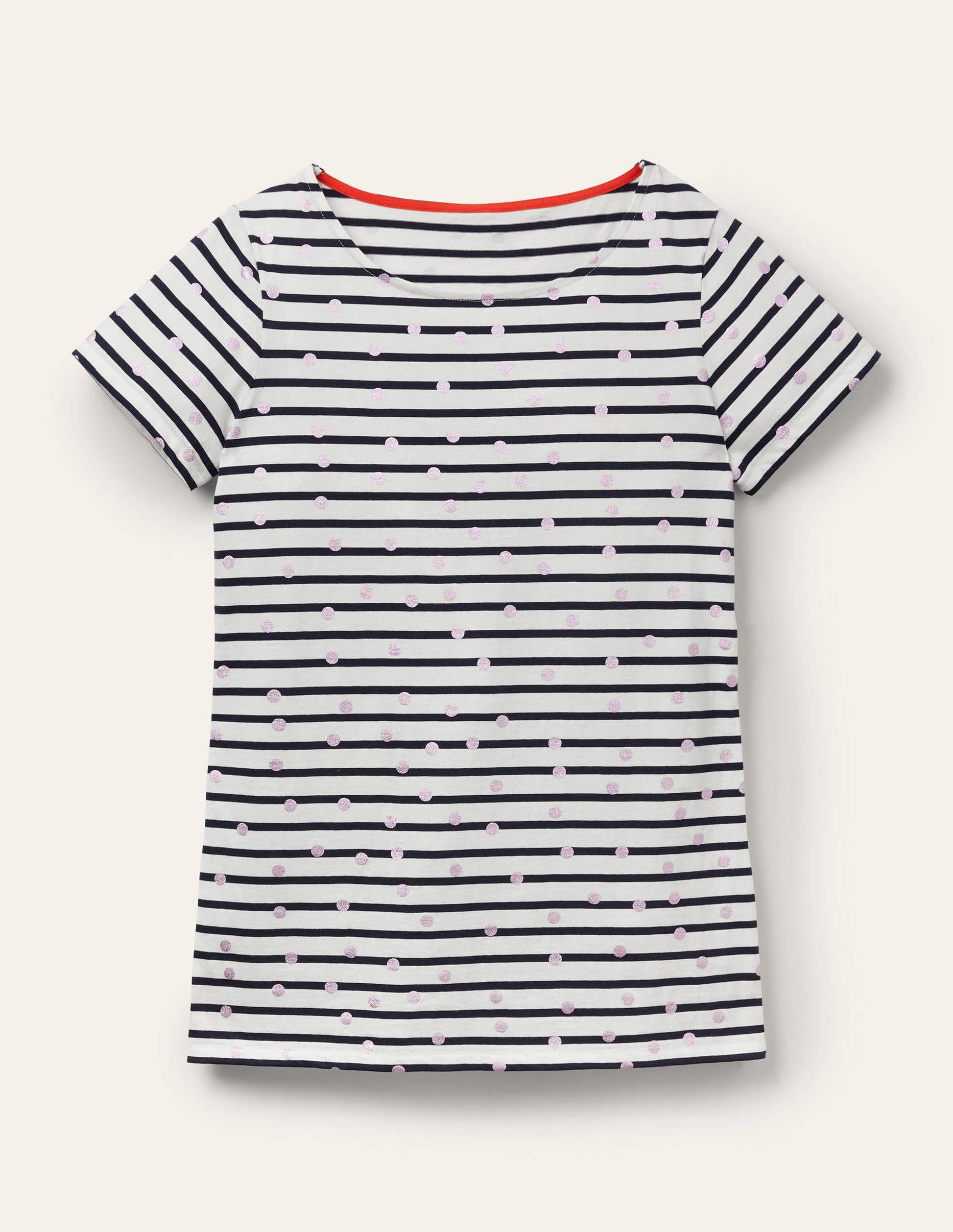 Short Sleeve Breton T-Shirt-Pink Foil Spot-5
