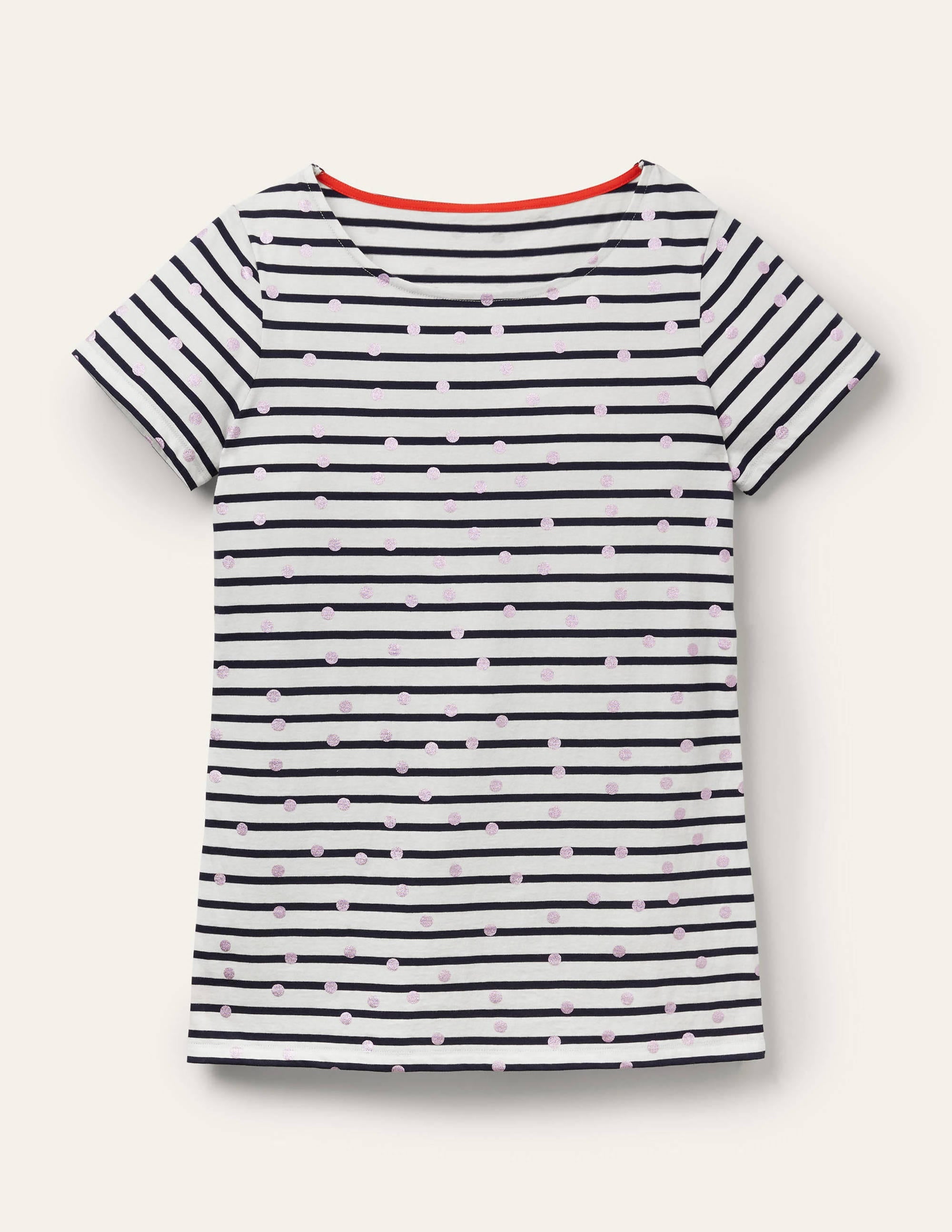 Short Sleeve Breton T-Shirt-Pink Foil Spot - Image 5