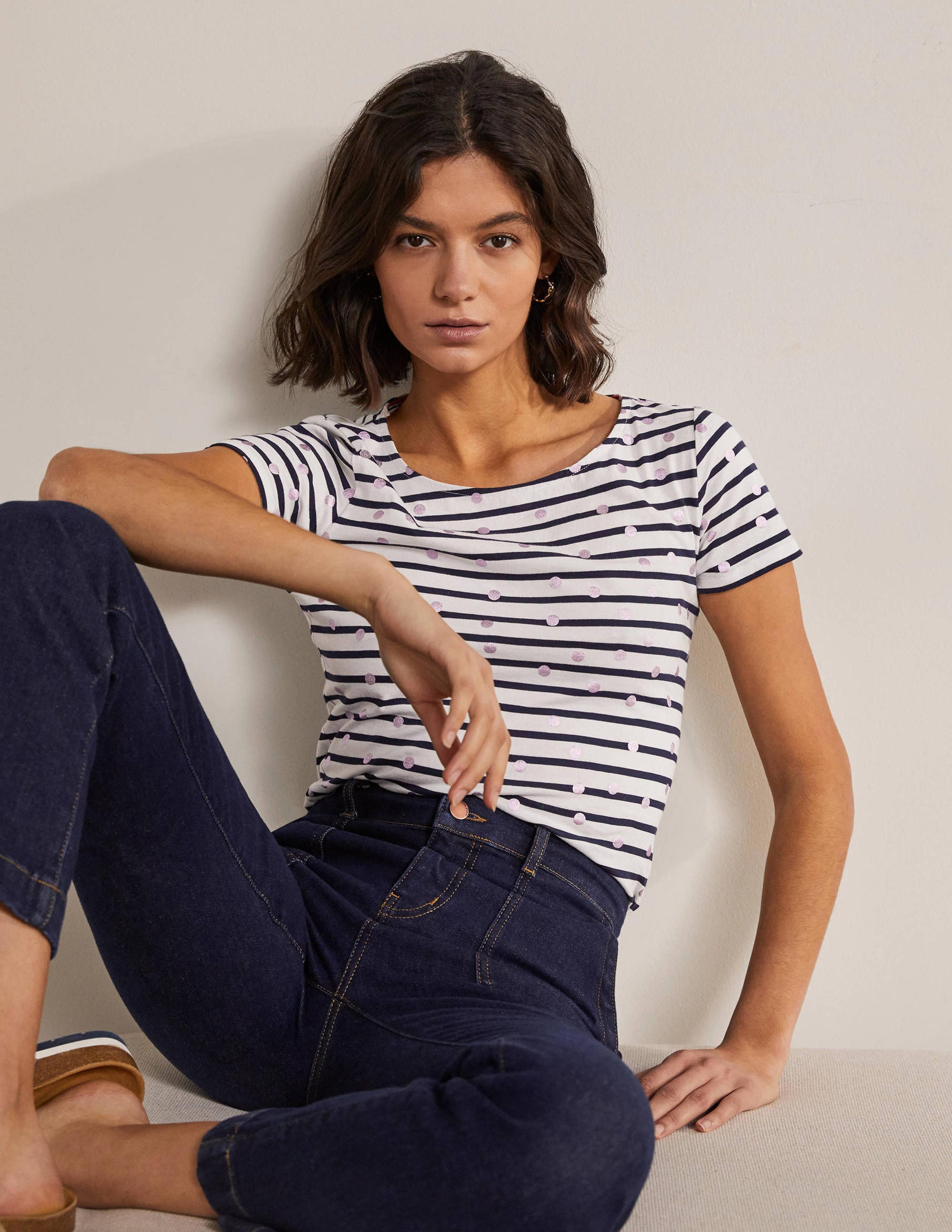 Short Sleeve Breton T-Shirt-Pink Foil Spot - Image 1