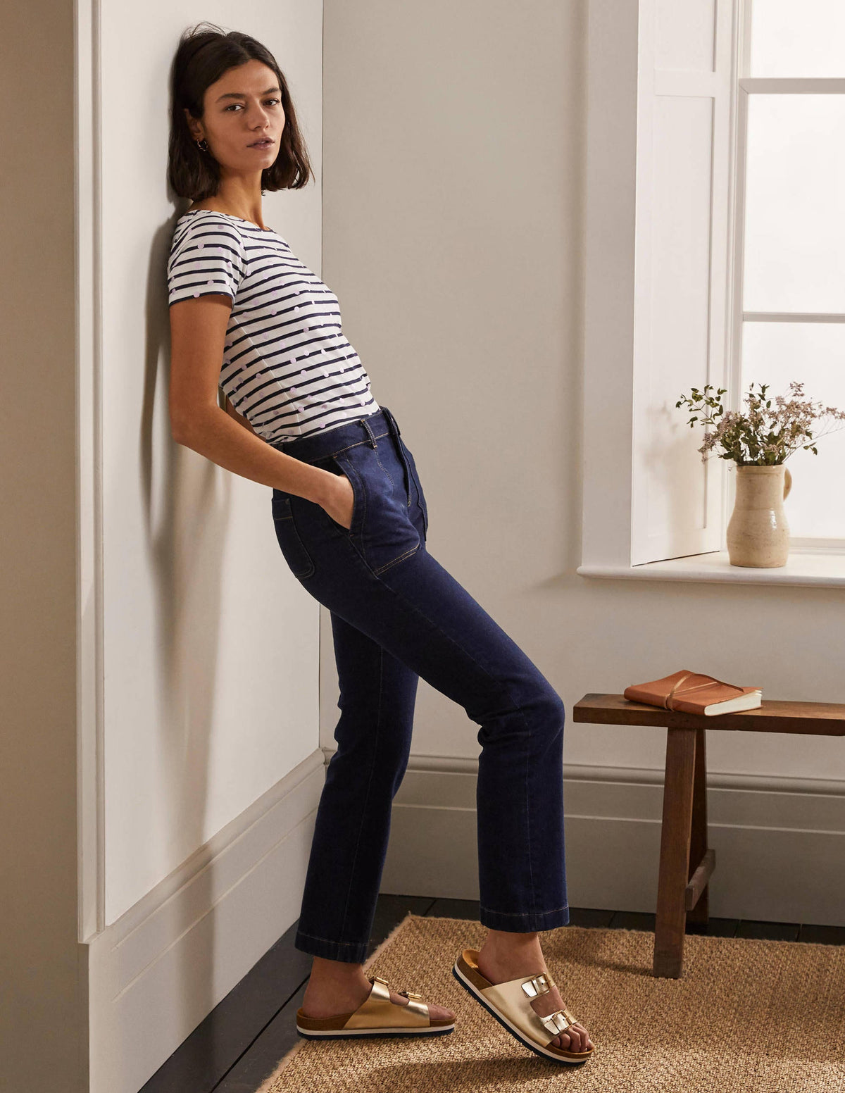 Short Sleeve Breton T-Shirt-Pink Foil Spot-2