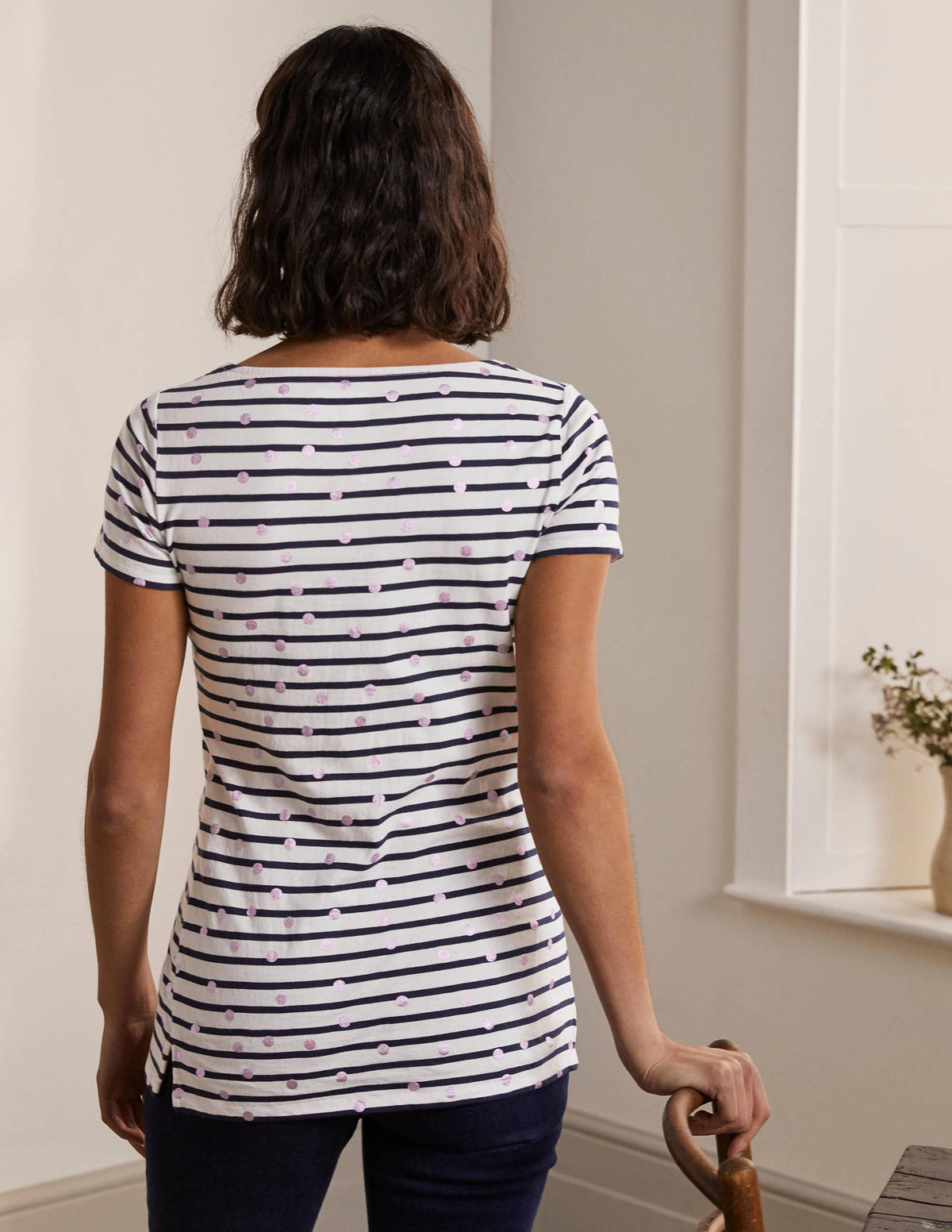 Short Sleeve Breton T-Shirt-Pink Foil Spot-3