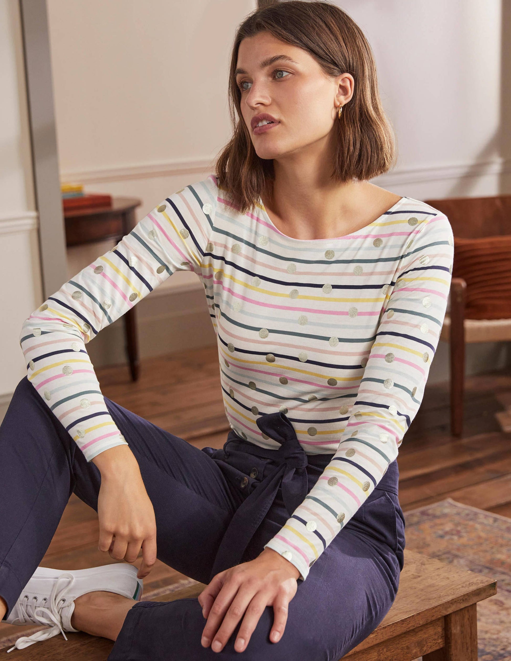 Long Sleeve Breton Top-Pastel Multistripe, Gold Spot-1