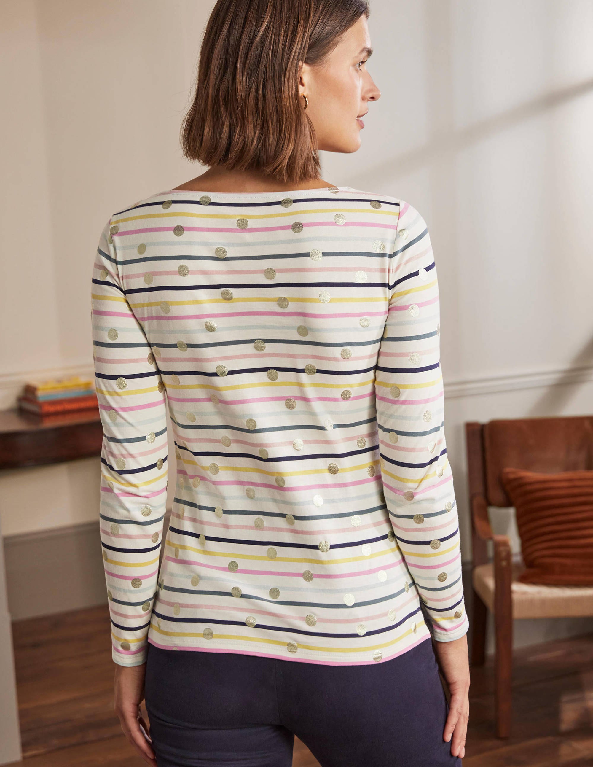 Long Sleeve Breton Top-Pastel Multistripe, Gold Spot - Image 3