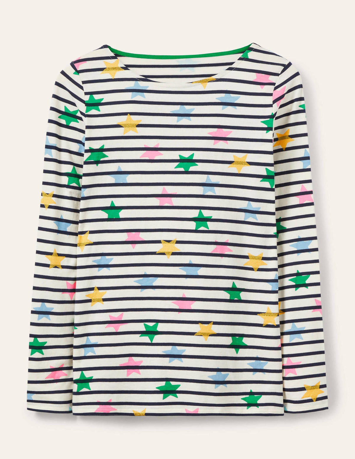 Long Sleeve Breton Top-Ivory/ Navy, Multi Star-5