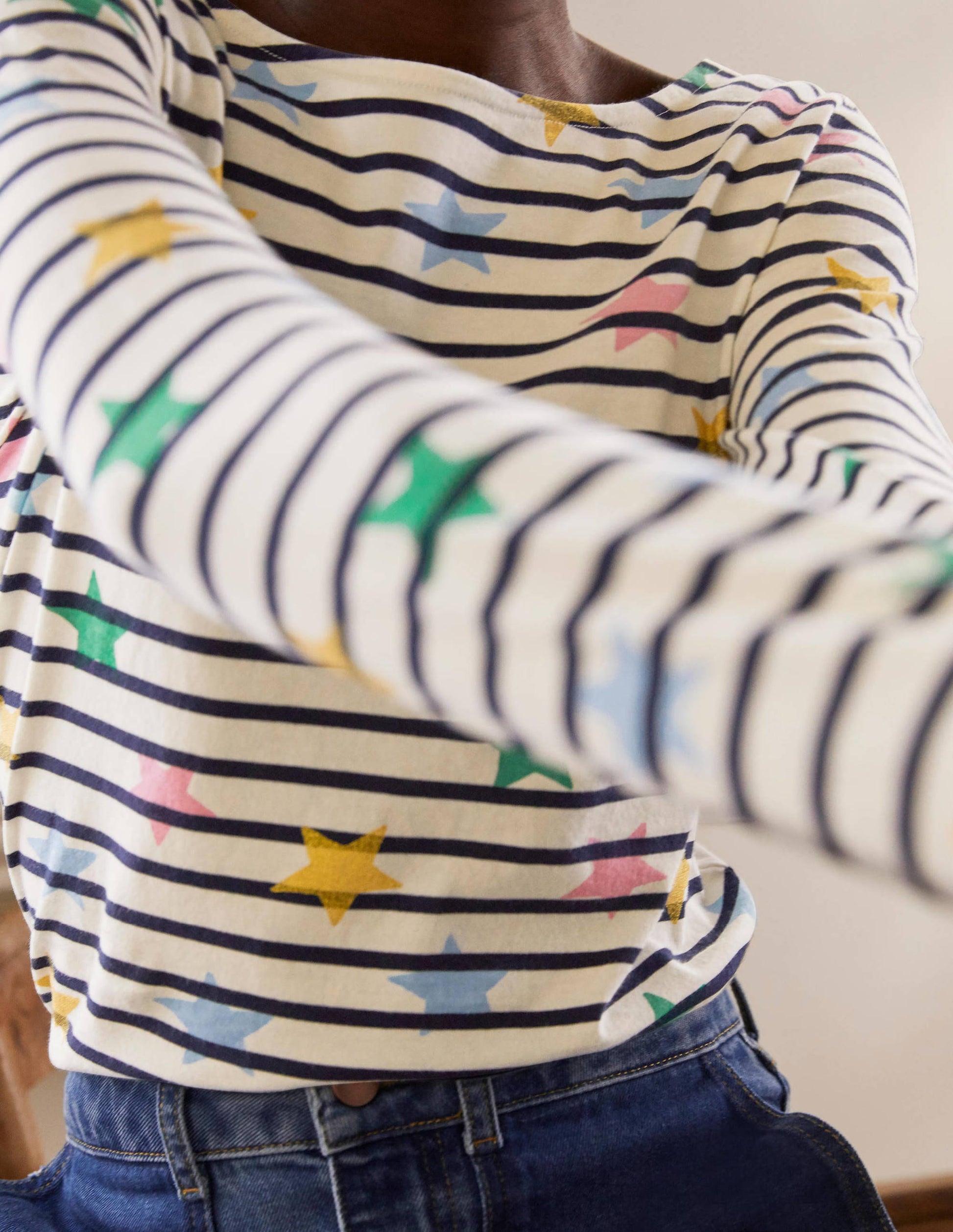Long Sleeve Breton Top-Ivory/ Navy, Multi Star-2
