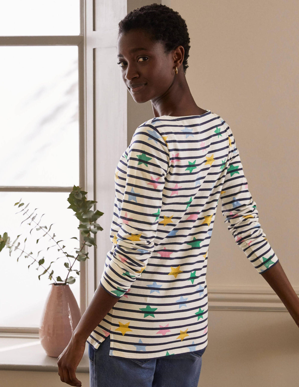 Long Sleeve Breton Top-Ivory/ Navy, Multi Star-3