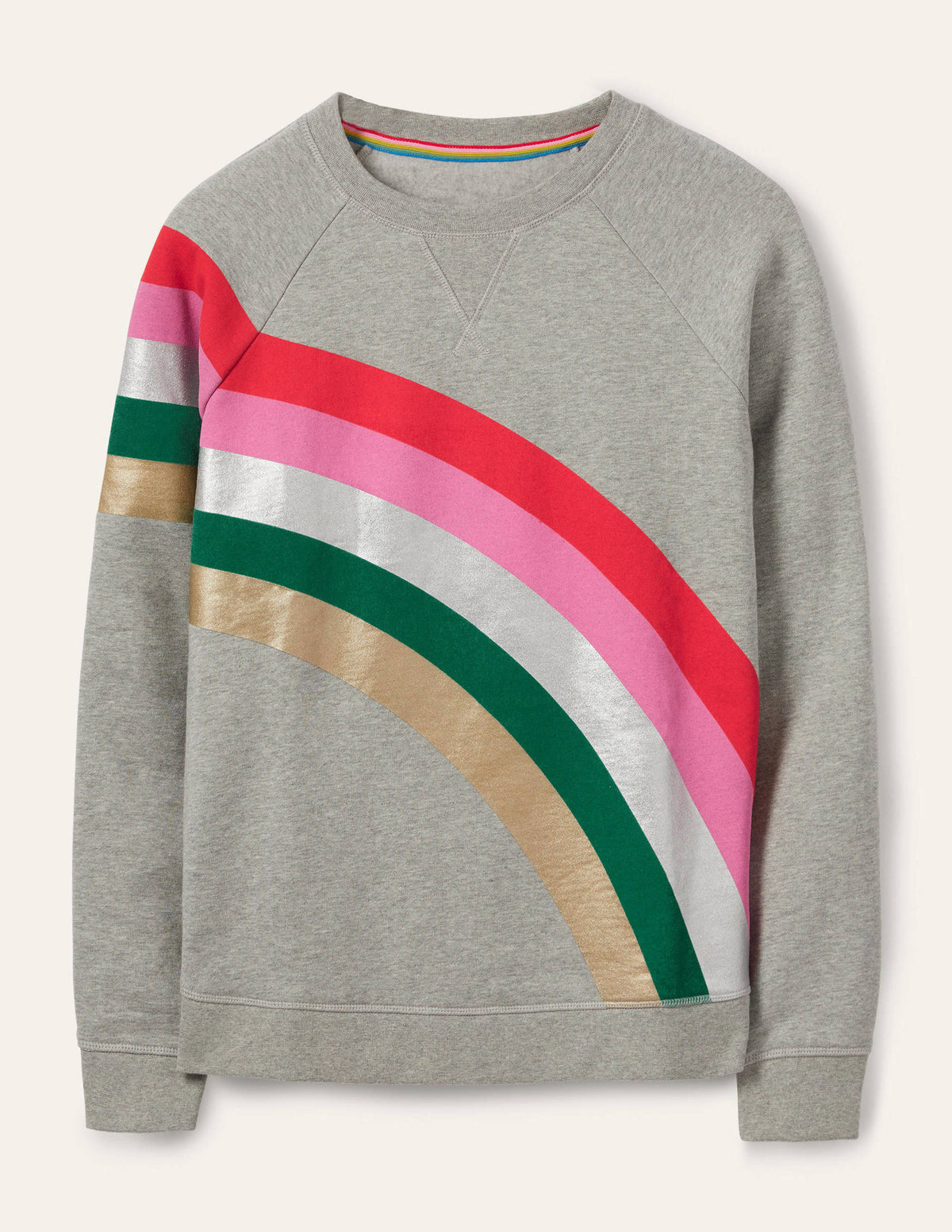 Printed Cotton Sweatshirt-Grey Marl, Rainbow Placement - Image 5