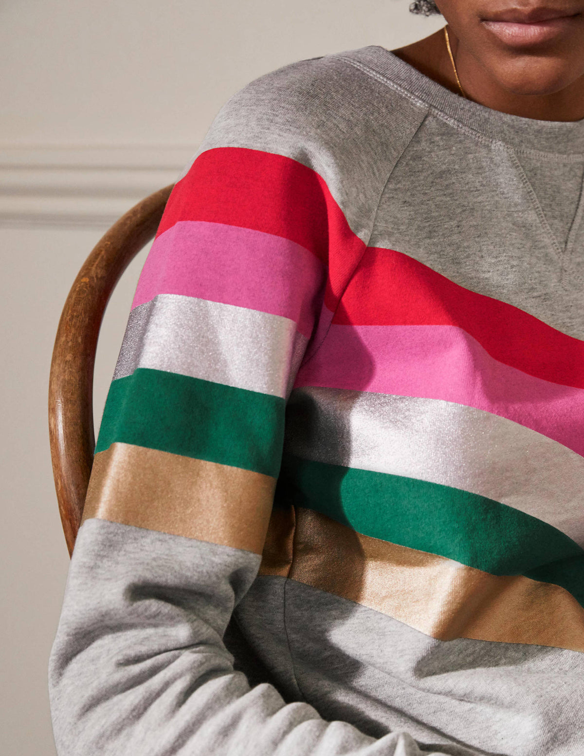 Printed Cotton Sweatshirt-Grey Marl, Rainbow Placement - Image 2