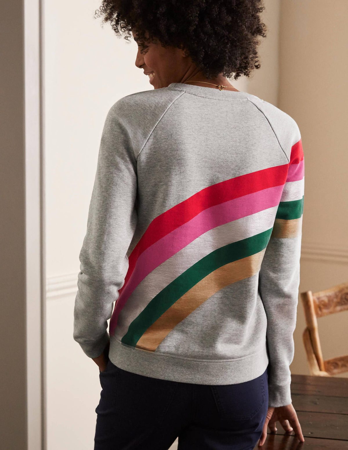 Printed Cotton Sweatshirt-Grey Marl, Rainbow Placement - Image 3