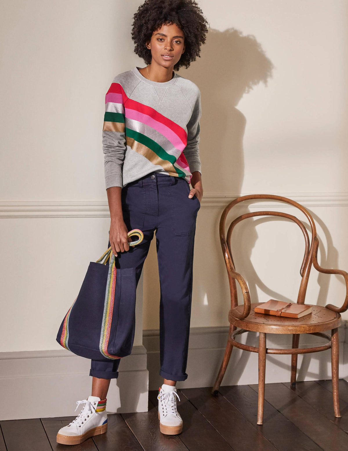 Printed Cotton Sweatshirt-Grey Marl, Rainbow Placement-4