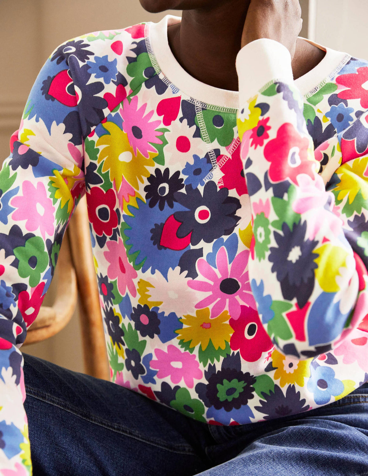 Printed Cotton Sweatshirt-Ivory, Paintbox Ditsy-2