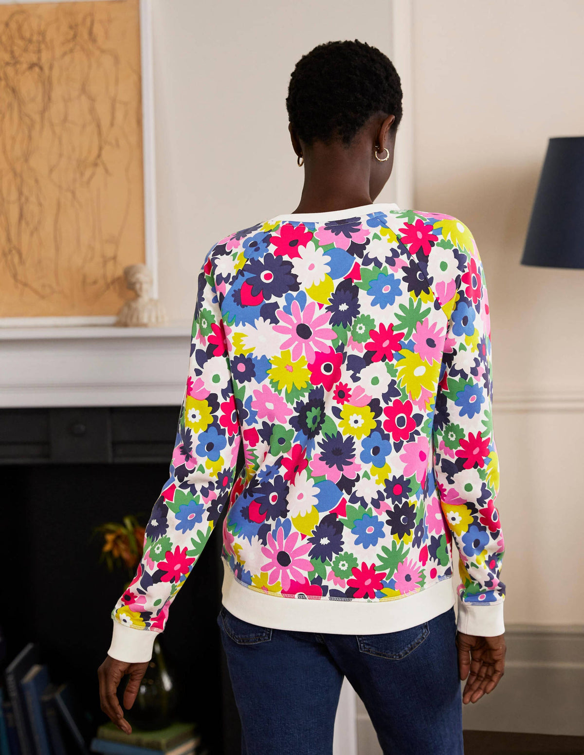 Printed Cotton Sweatshirt-Ivory, Paintbox Ditsy - Image 3