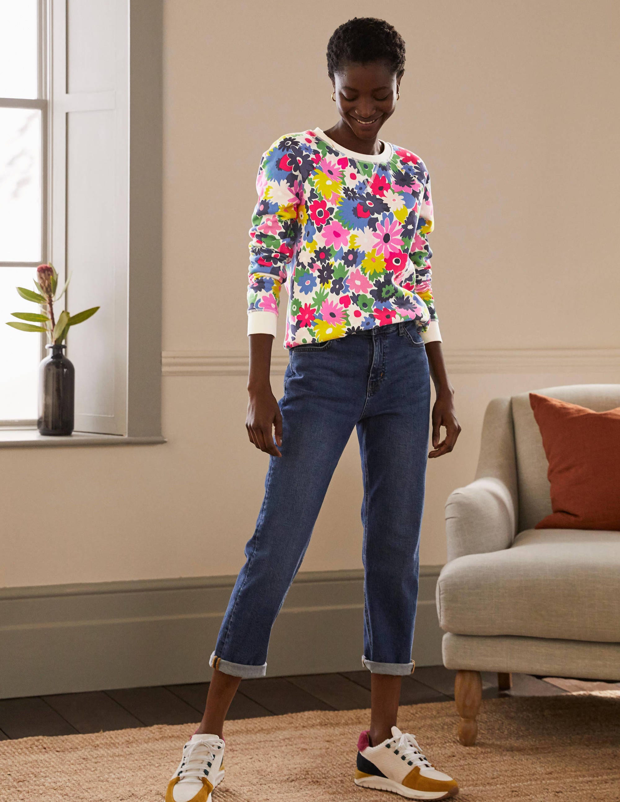 Printed Cotton Sweatshirt-Ivory, Paintbox Ditsy - Image 4