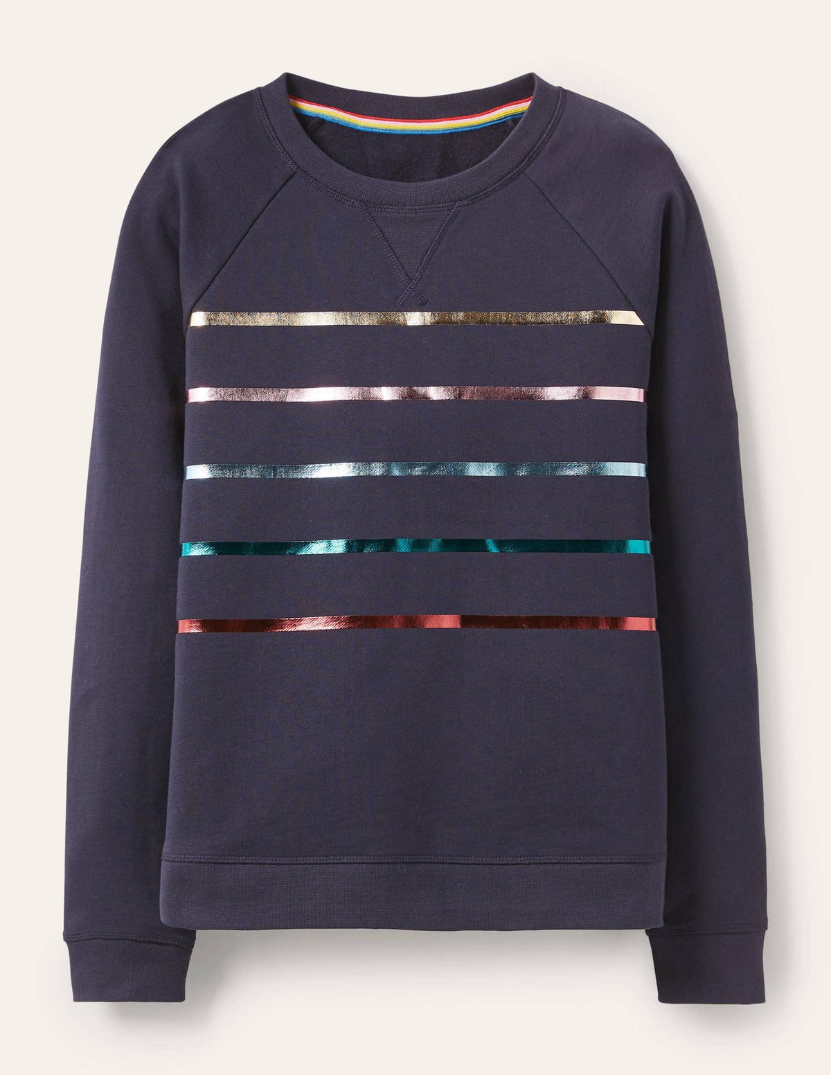 Printed Cotton Sweatshirt-Navy, Multi Foil Stripe - Image 5