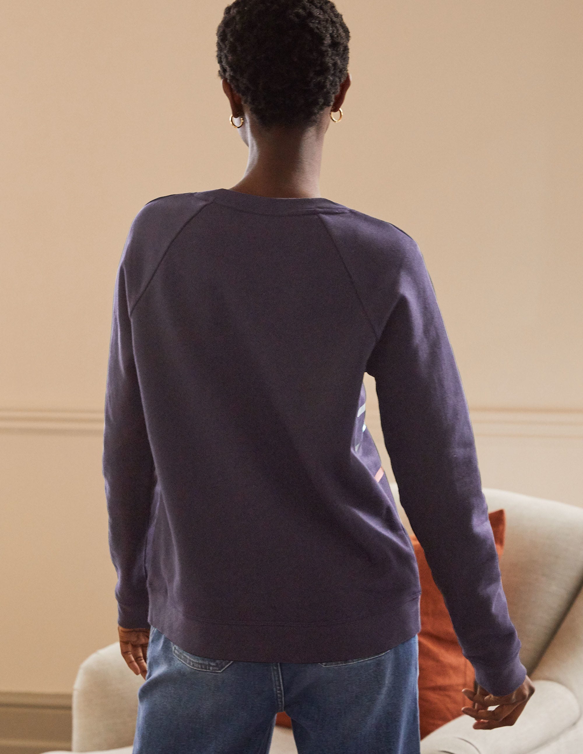 Printed Cotton Sweatshirt-Navy, Multi Foil Stripe - Image 3