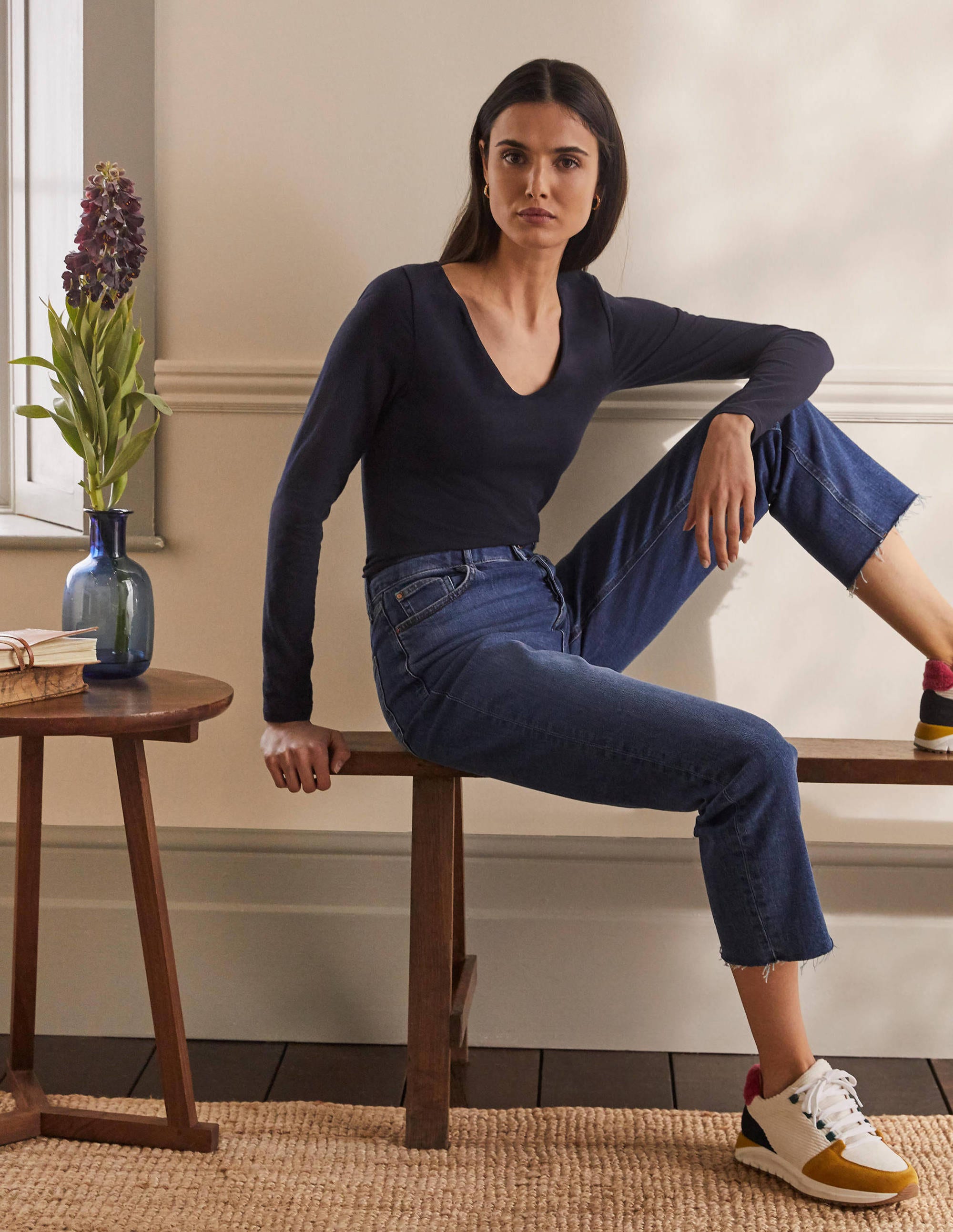 Double Layer V-neck Top-Navy - Image 1